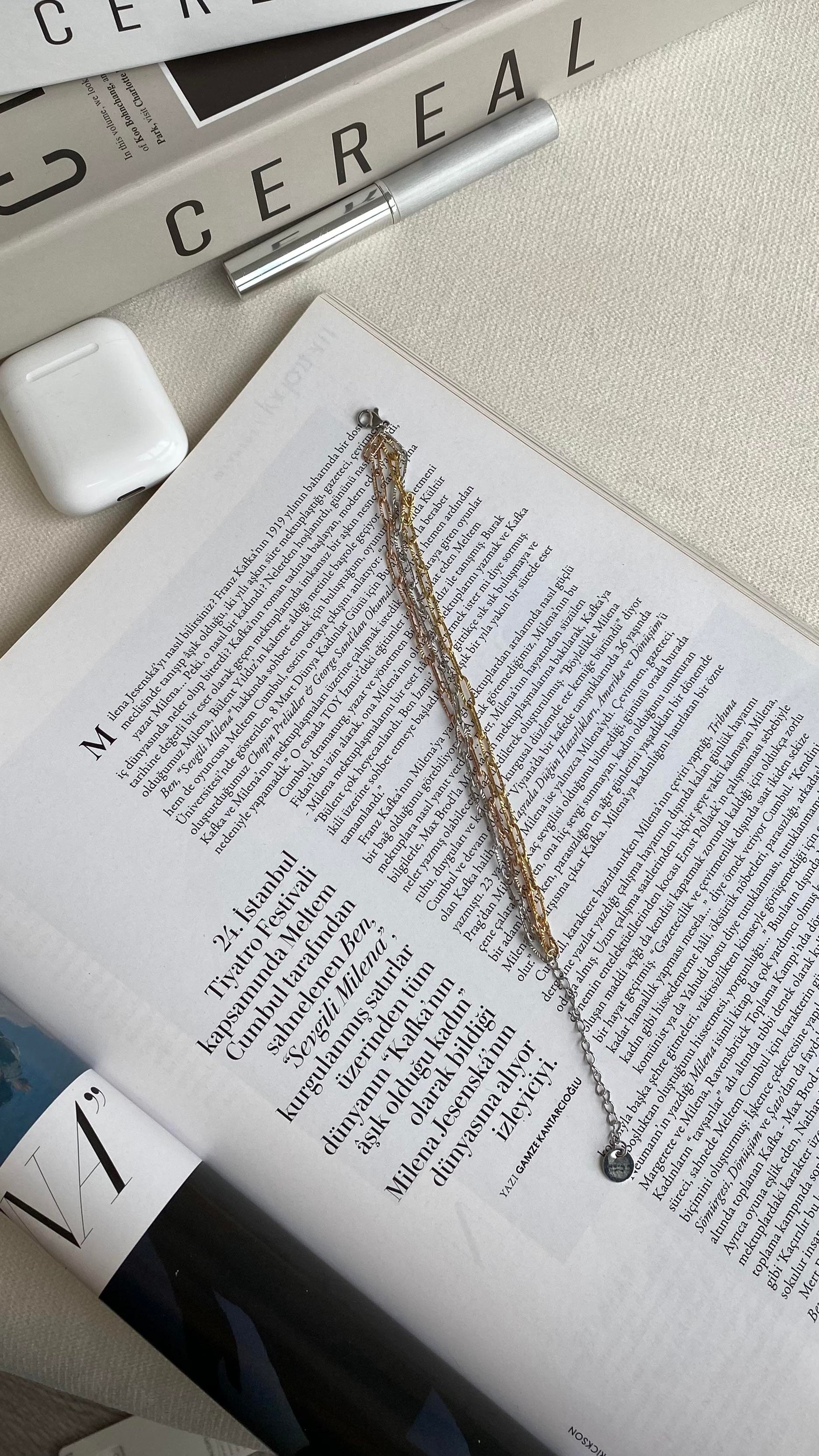 Gold Silver Dikdörtgen Zincir Bileklik 