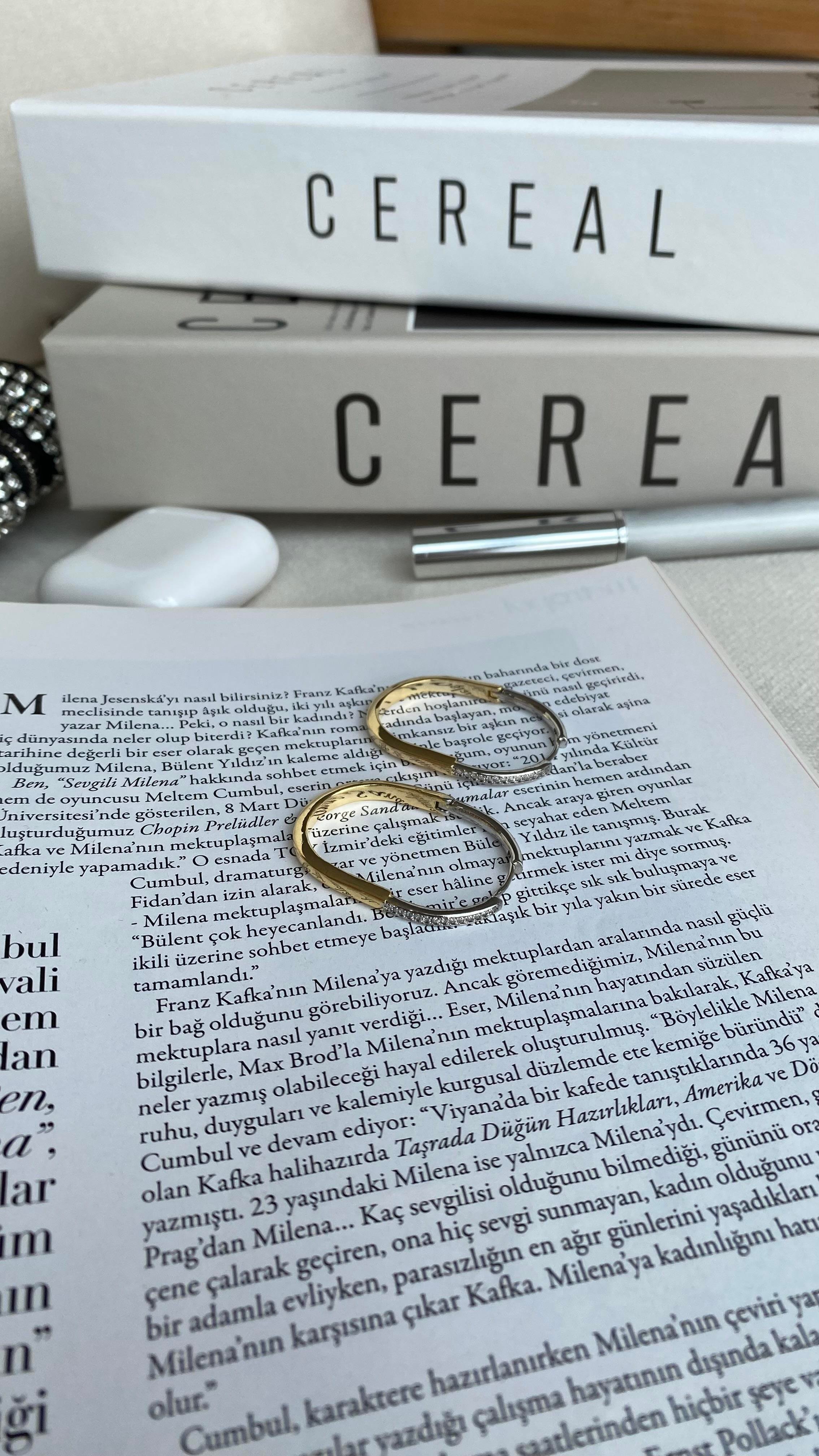 Gold Silver Büyük Oval Küpe