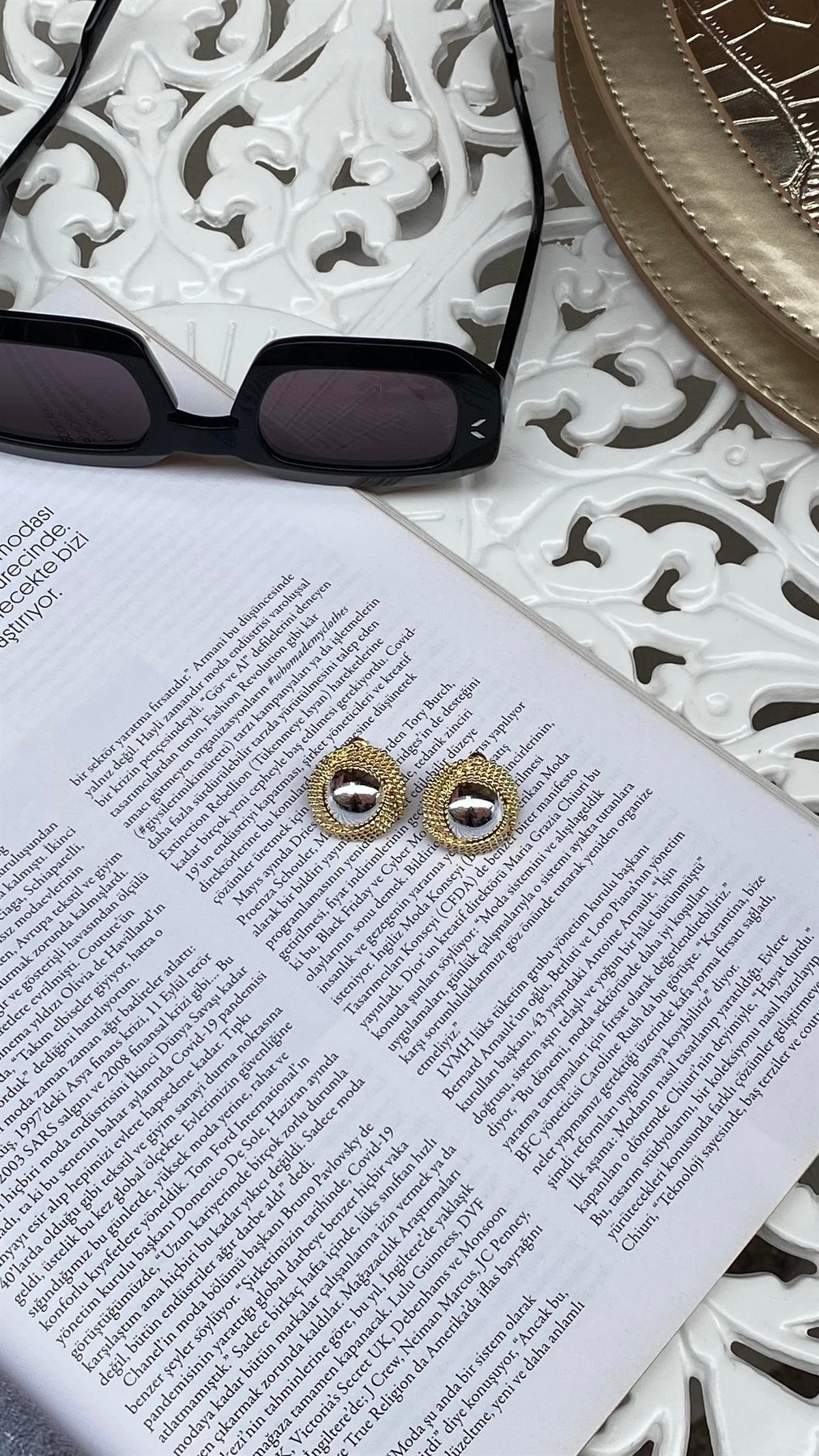 Gold Silver Yuvarlak Küpe 