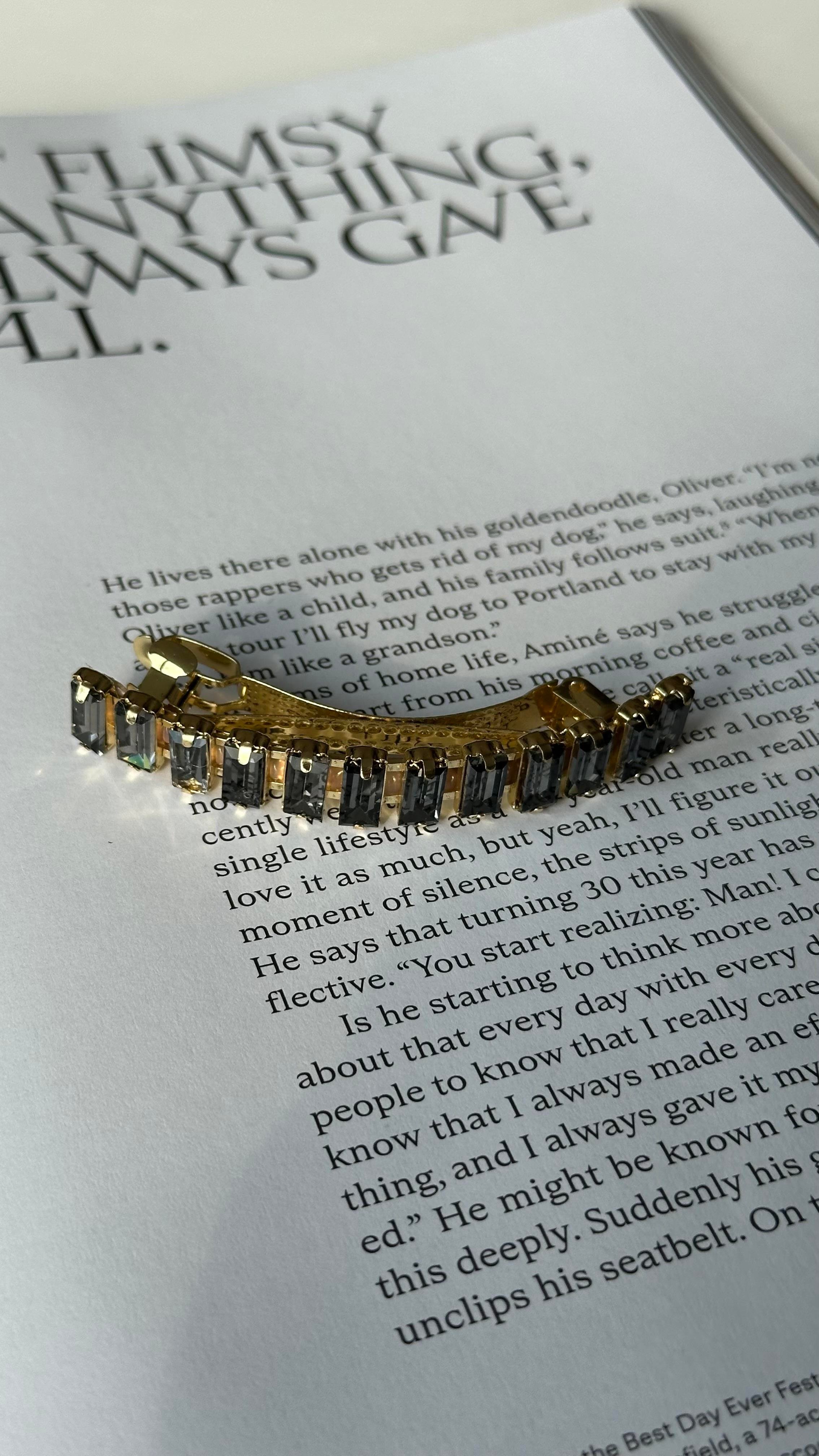 Gold Siyah Renk Dikdörtgen Taşlı Klipsli Toka