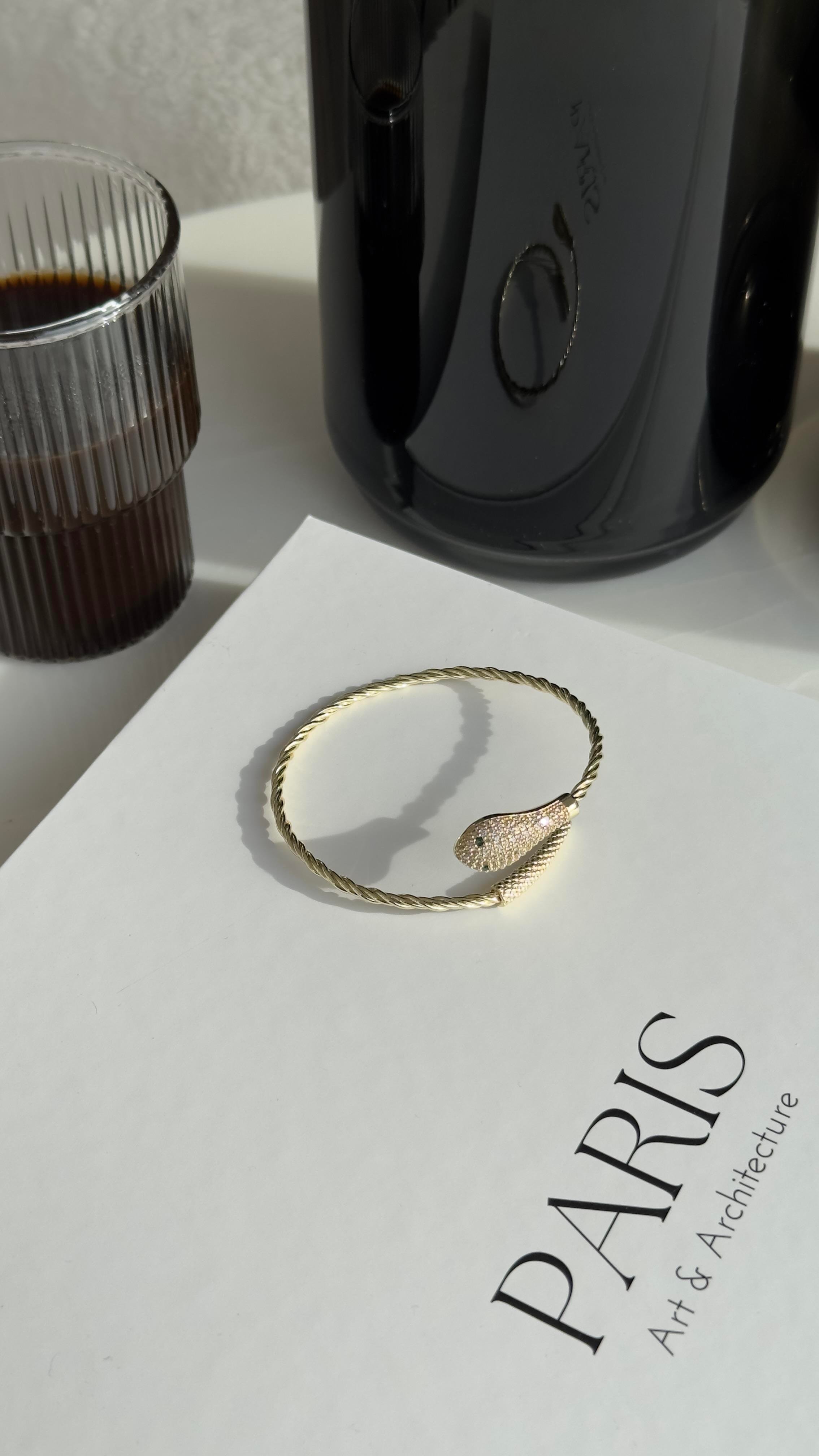 Gold Zirkon Taşlı Yılan Model Kelepçe Bileklik