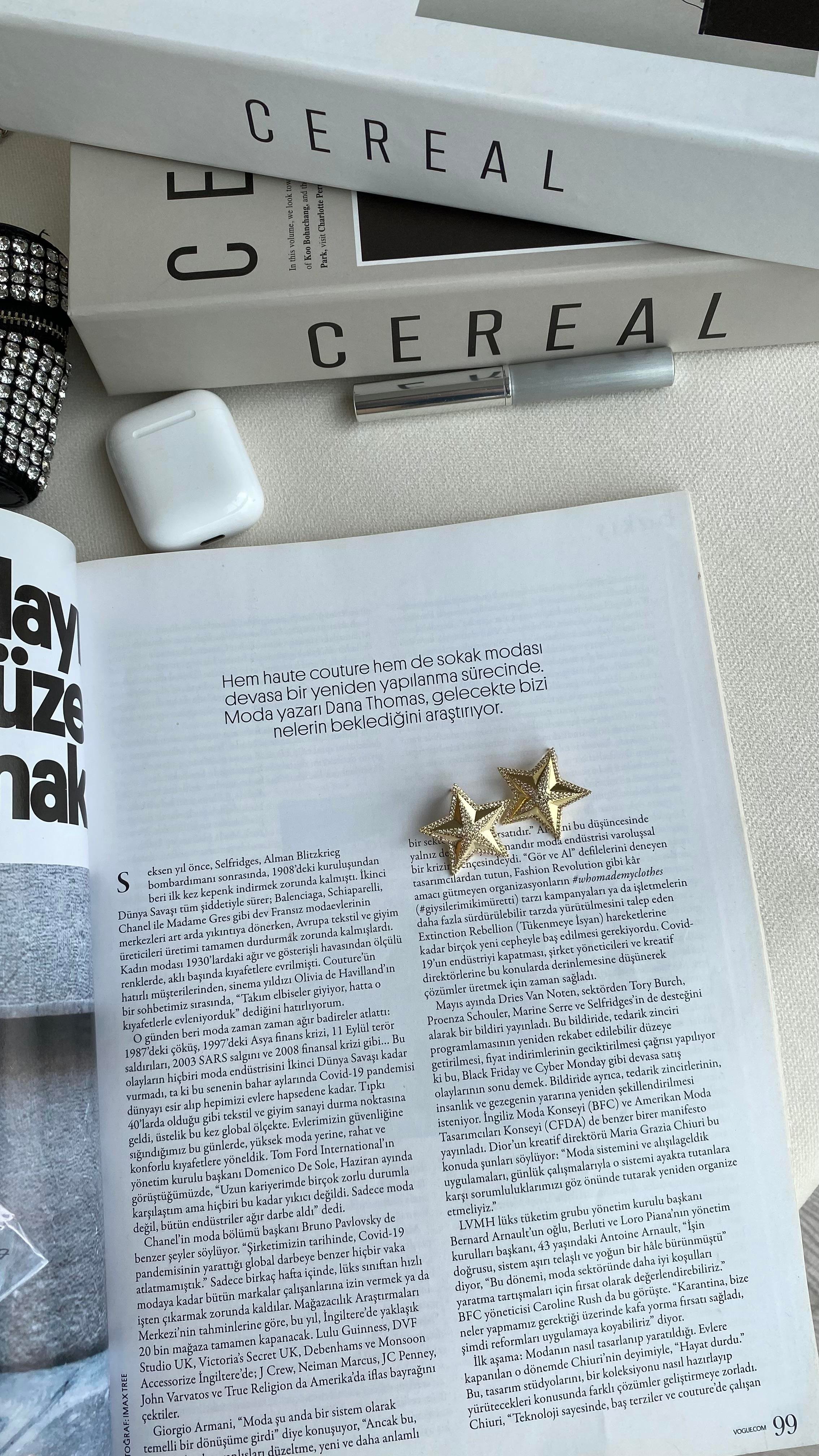 Gold Zirkon Taşlı Yıldız Çelik Küpe