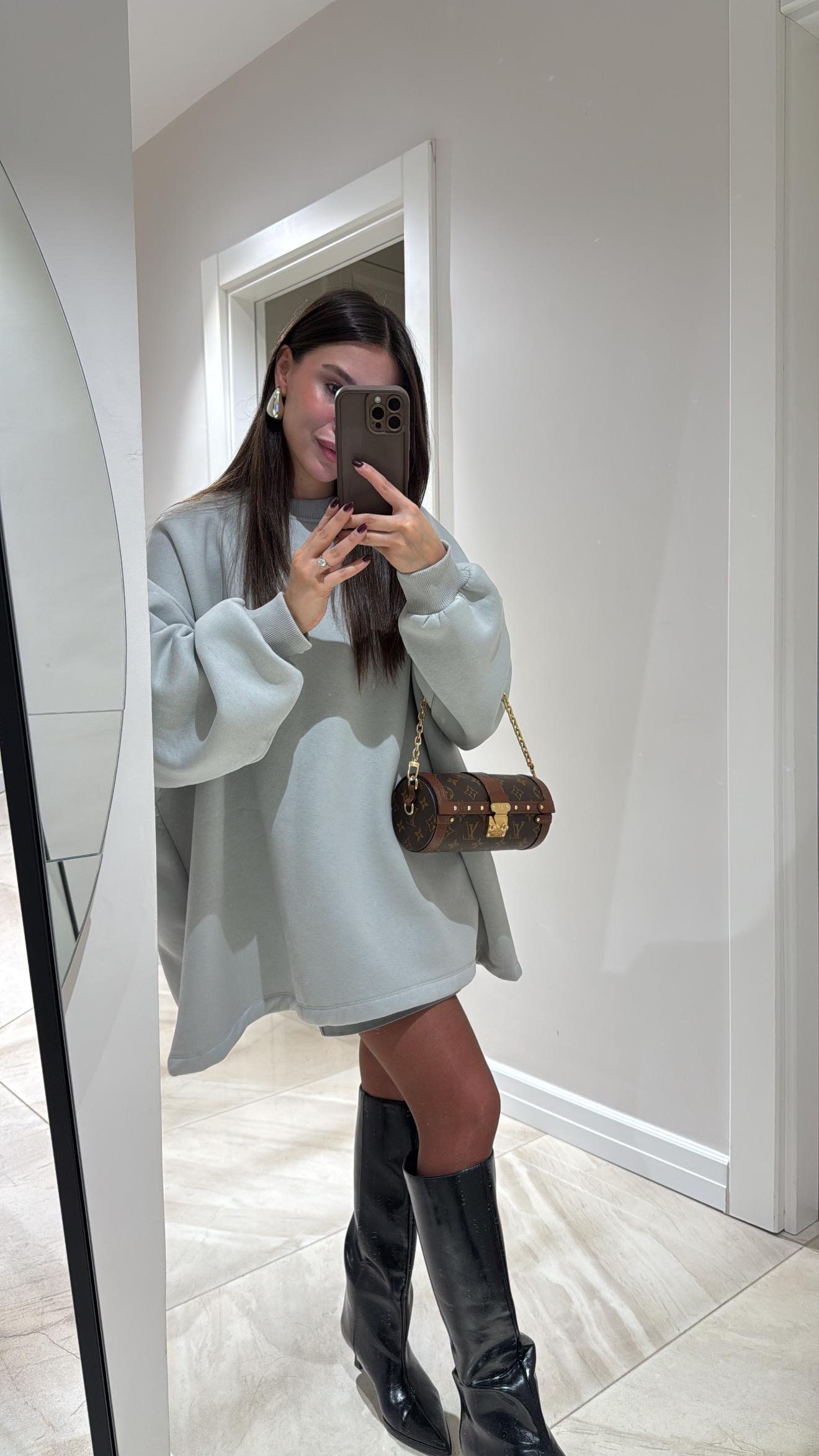 Gri Balon Kol Modal Kumaş Sweat