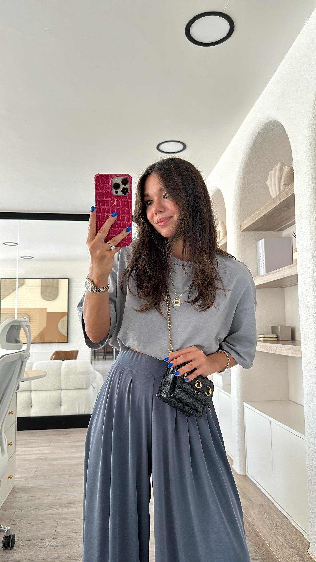 Gri Basic Oversize Bisiklet Yaka Dilvin Tişört