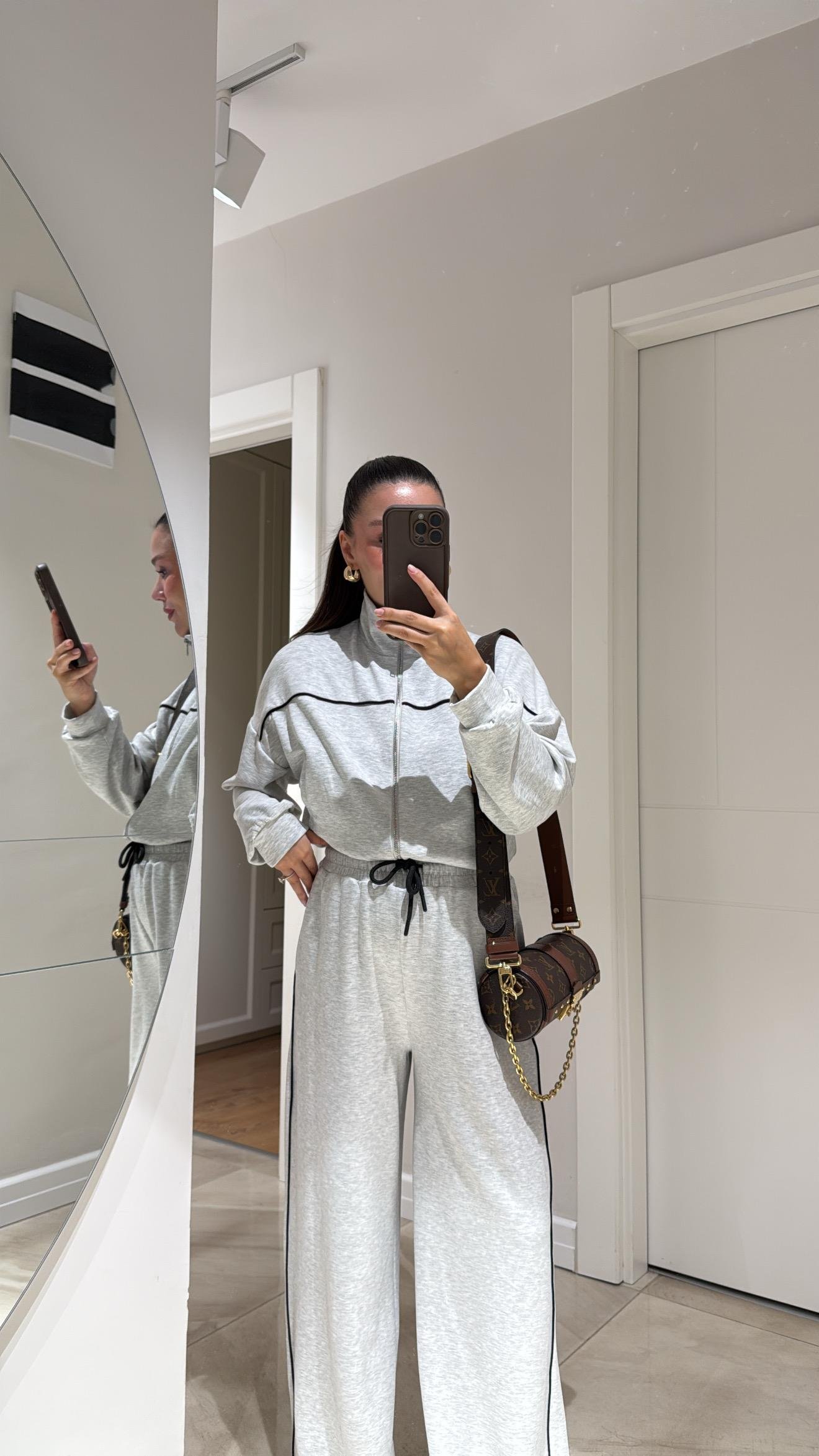 Gri Biyeli Fermuarlı Pantolon Takım 