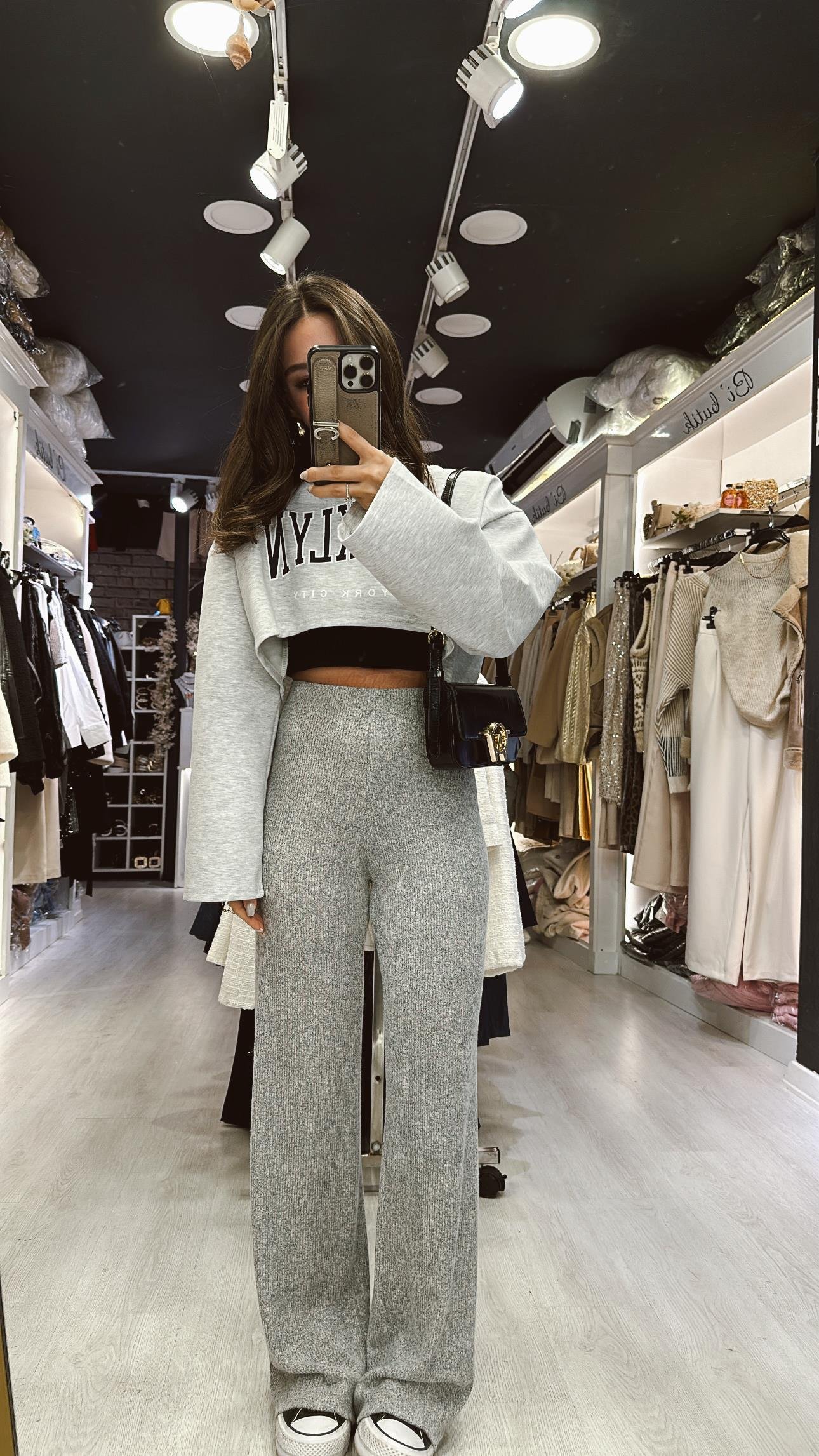 Gri  Fitilli Beli Lastikli Bol Paça Basic Pantolon