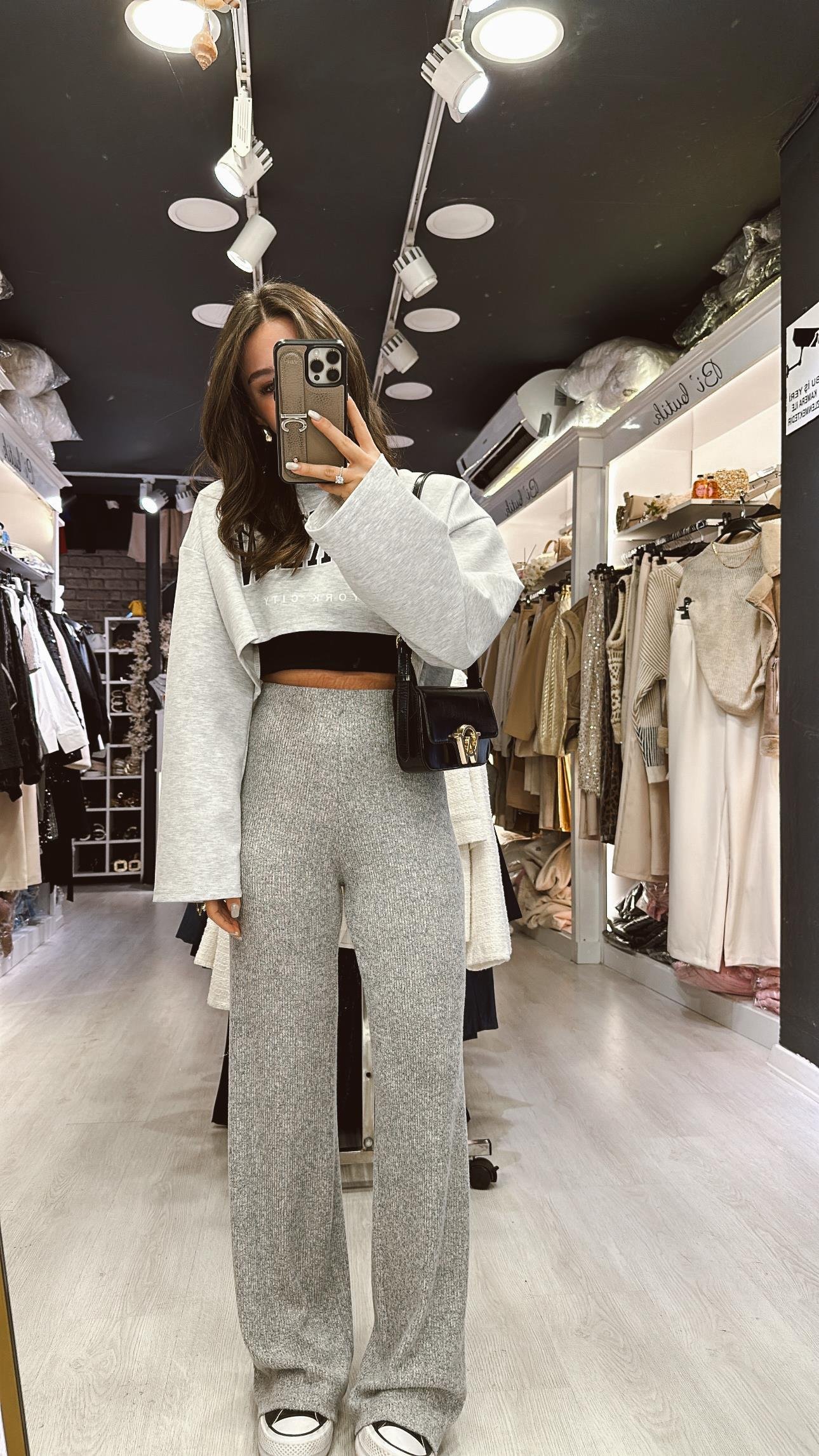 Gri  Fitilli Beli Lastikli Bol Paça Basic Pantolon