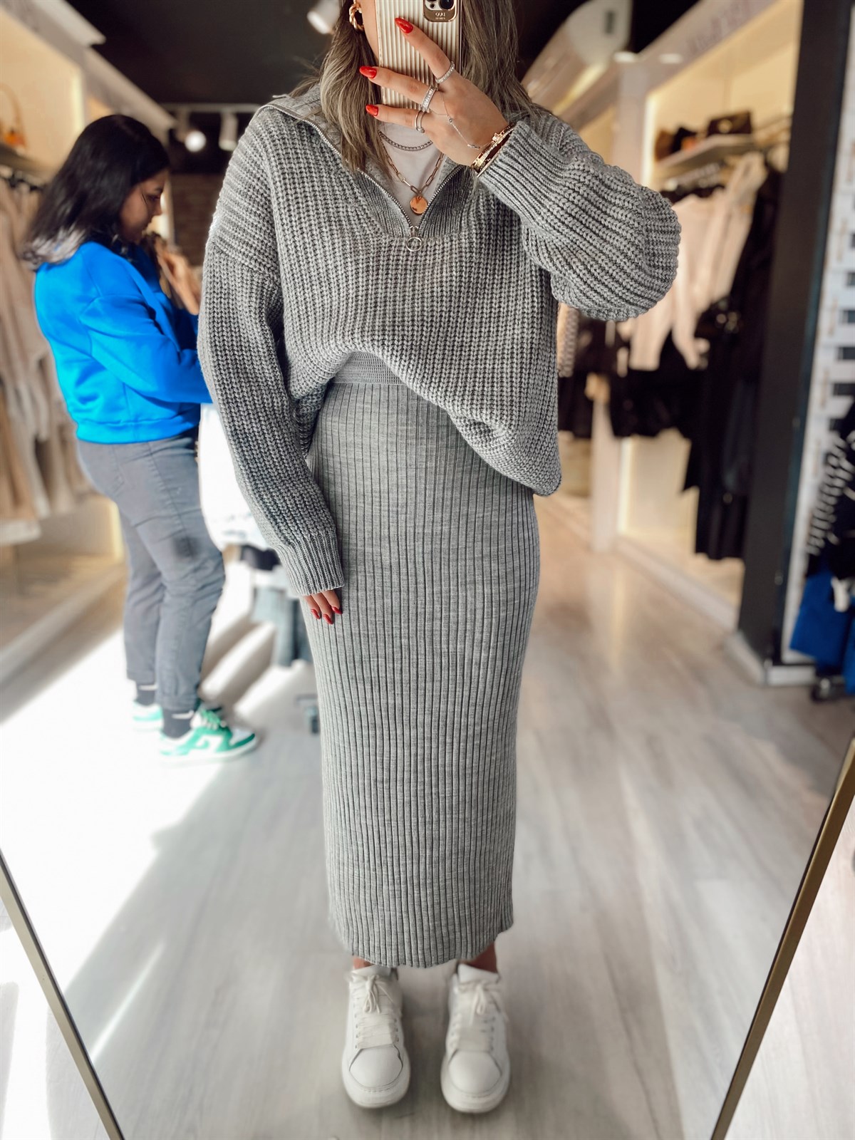 Gri Kalem Triko Etek