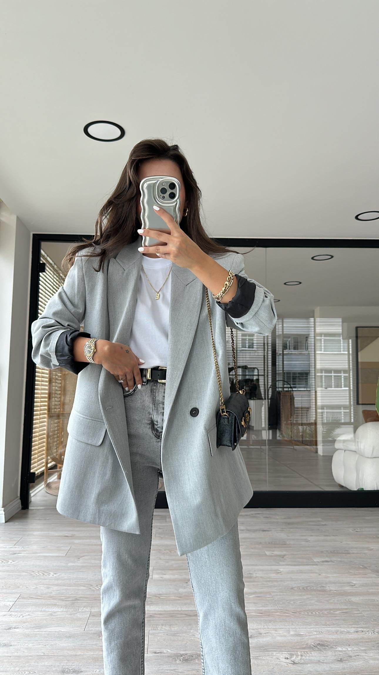 Gri Marka Model Çift Düğmeli Blazer Ceket