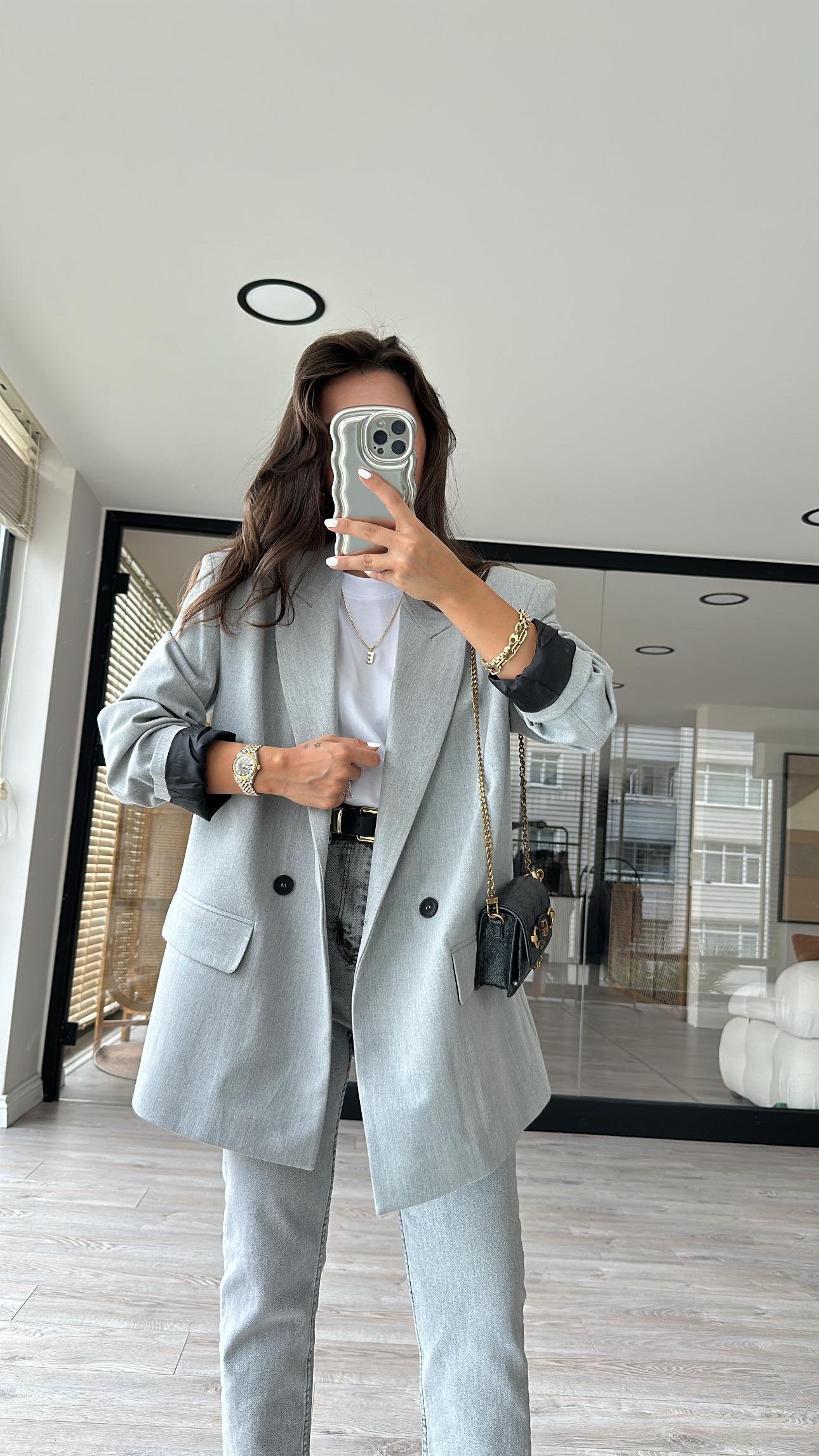 Gri Marka Model Çift Düğmeli Blazer Ceket