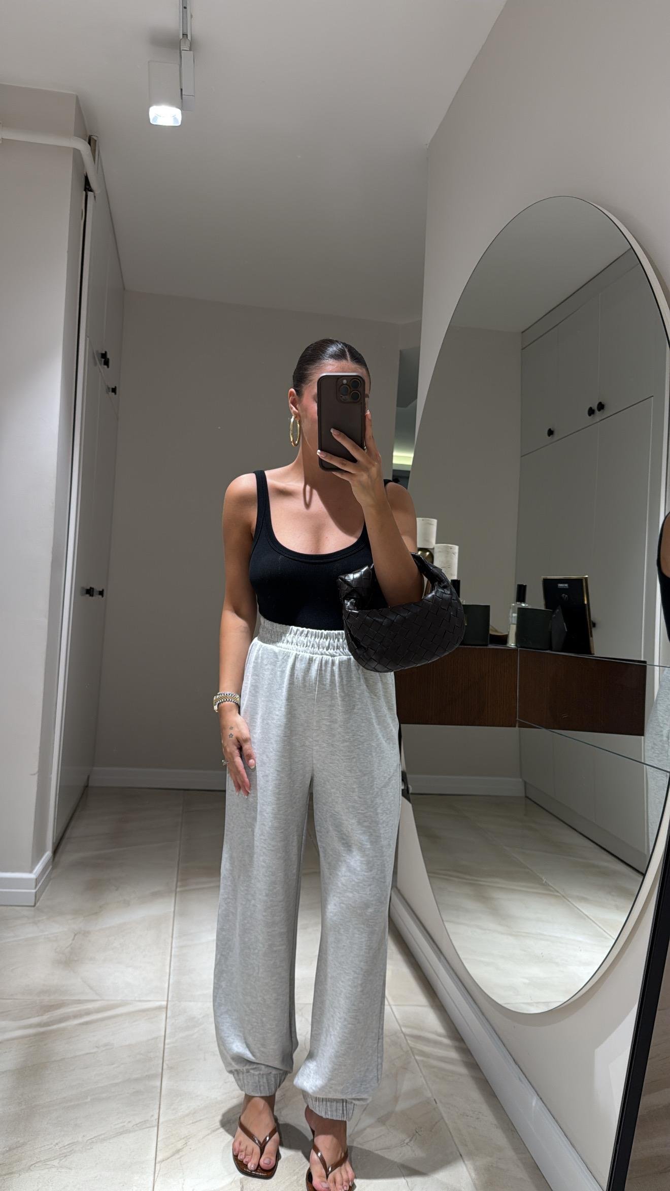 Gri Paça Lastikli Modal Pantolon 