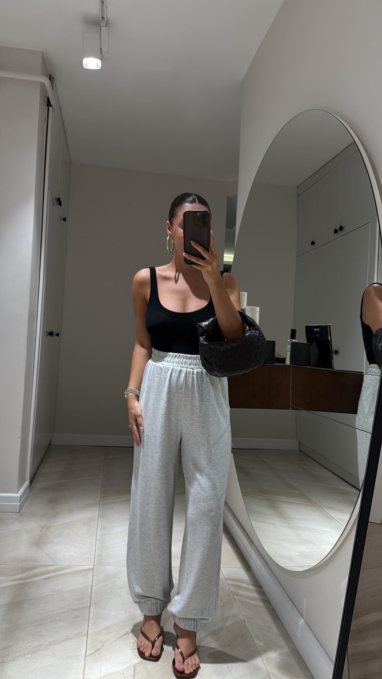 Gri Paça Lastikli Modal Pantolon 