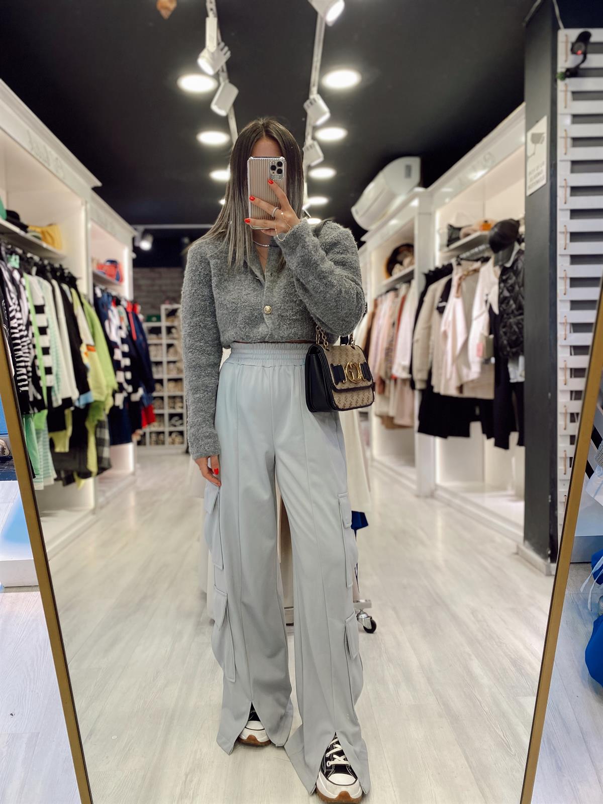 Gri Paça Yırtmaçlı Kargo Pantolon 
