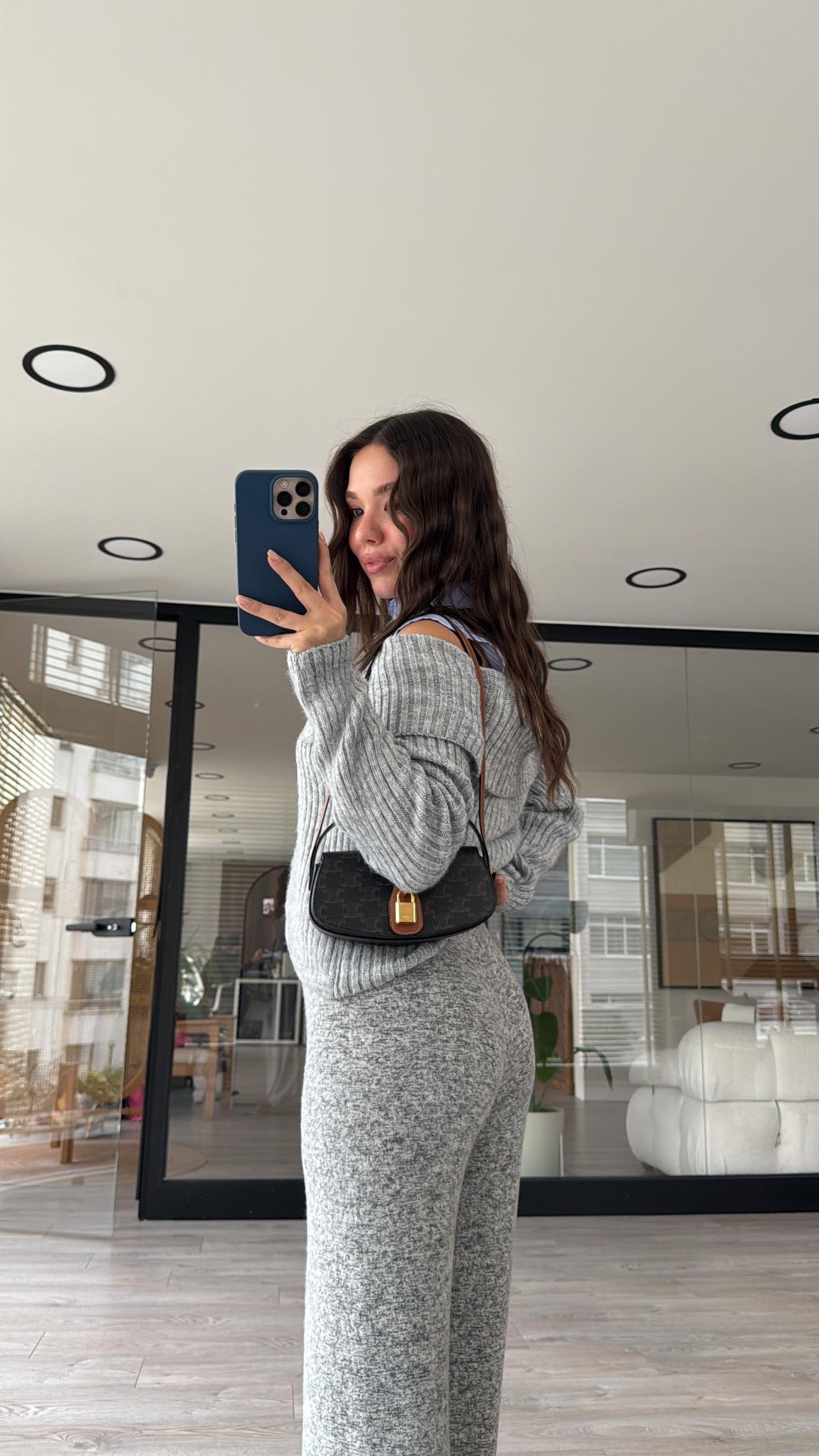 Gri Siyah Kırçıllı Beli Lastikli Bol Paça Basic Pantolon