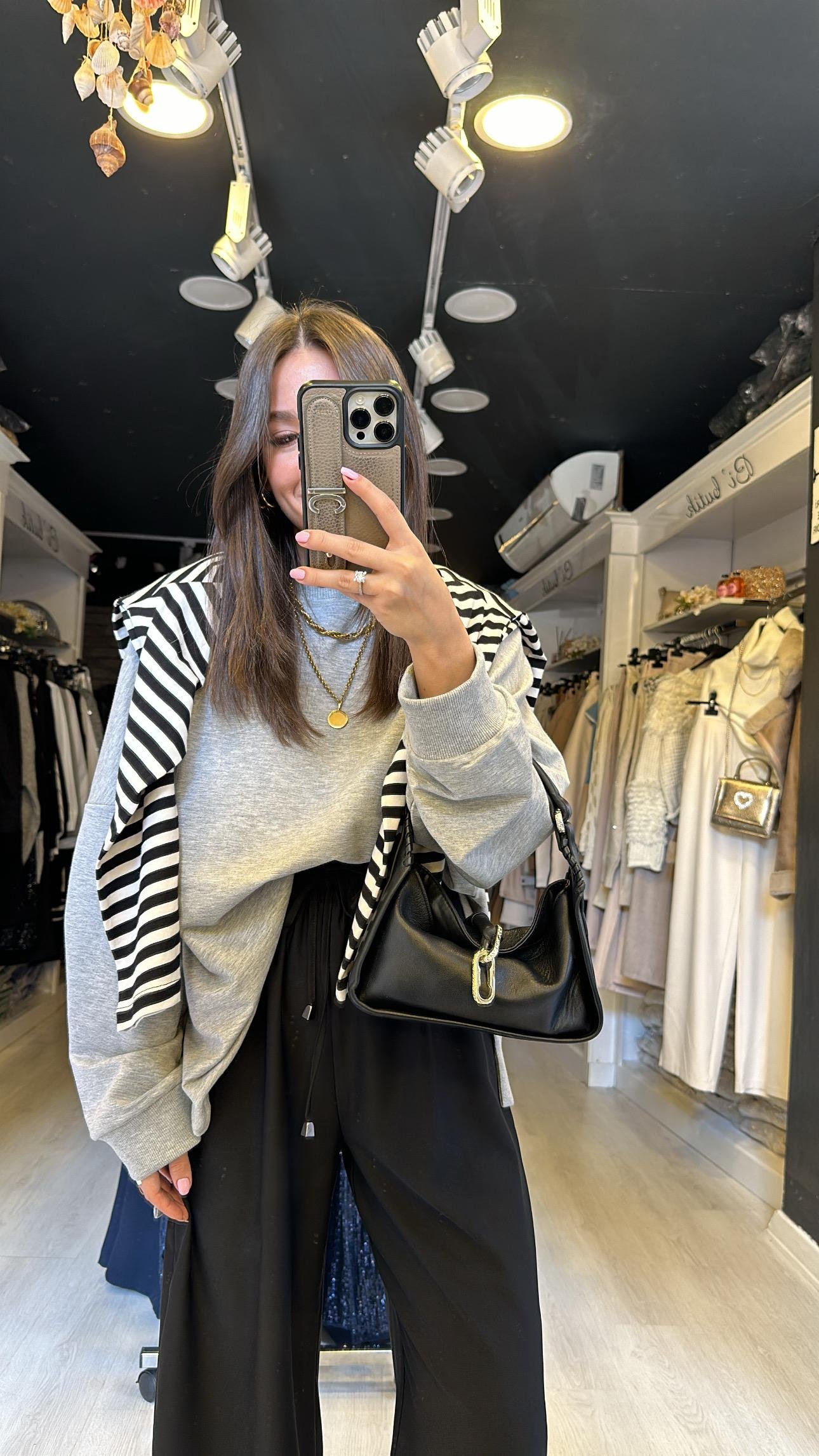 Gri Yan Yırtmaç Detaylı Basic Sweat