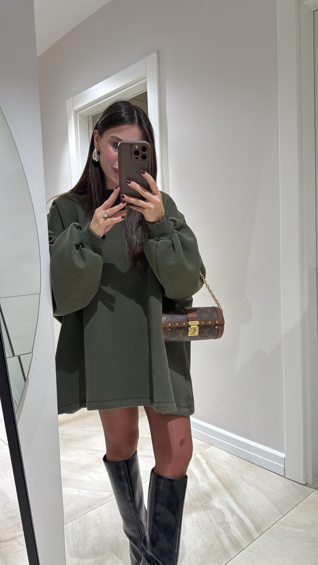 Haki Balon Kol Modal Kumaş Sweat