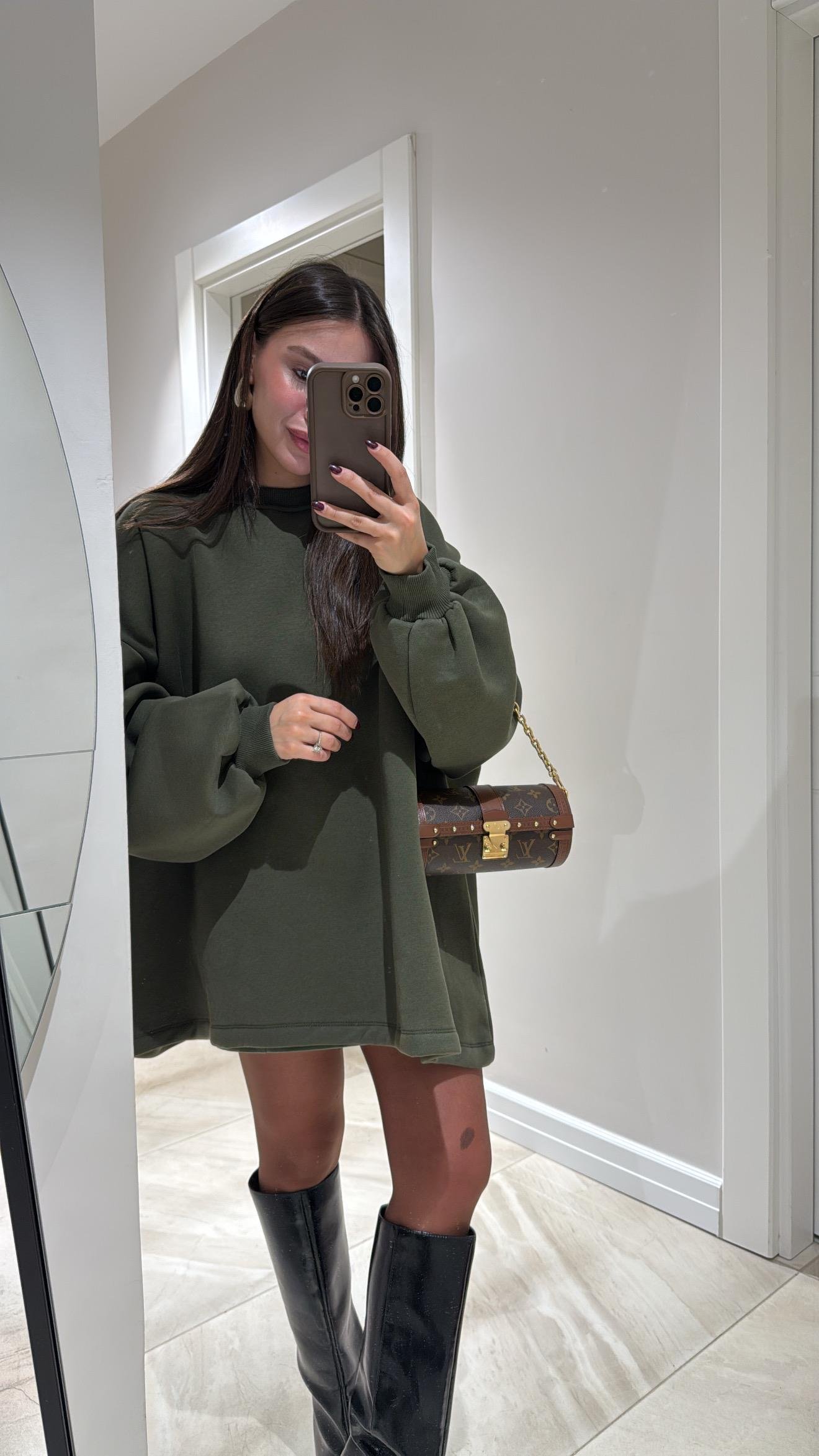 Haki Balon Kol Modal Kumaş Sweat