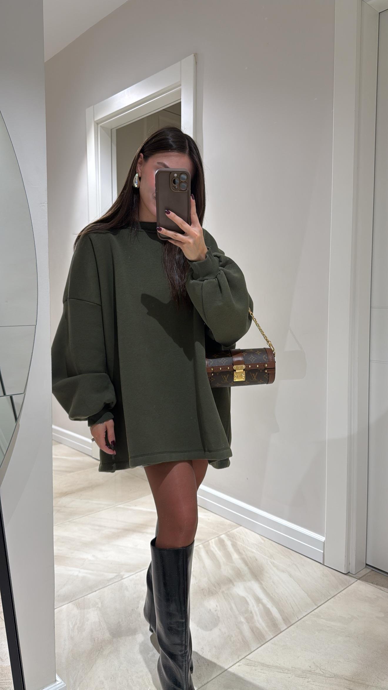 Haki Balon Kol Modal Kumaş Sweat