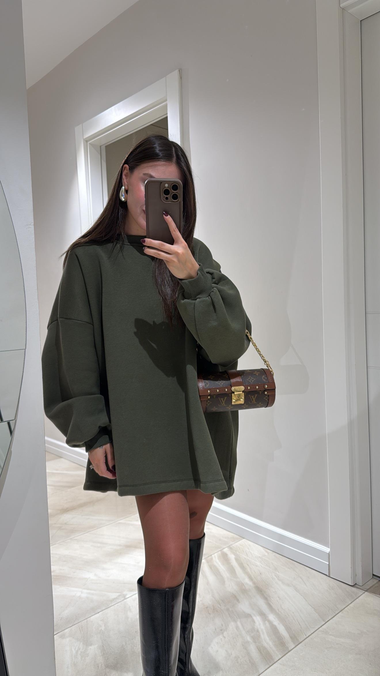 Haki Balon Kol Modal Kumaş Sweat