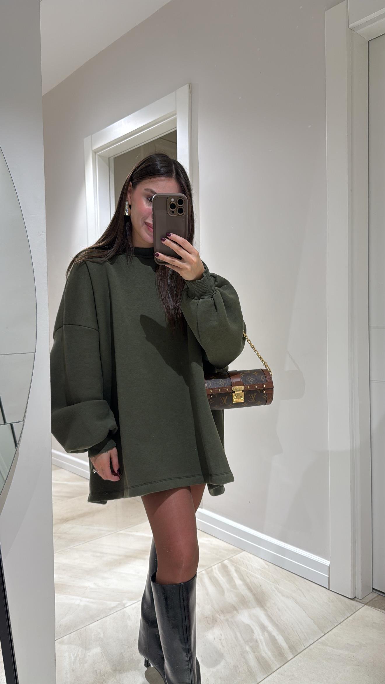 Haki Balon Kol Modal Kumaş Sweat