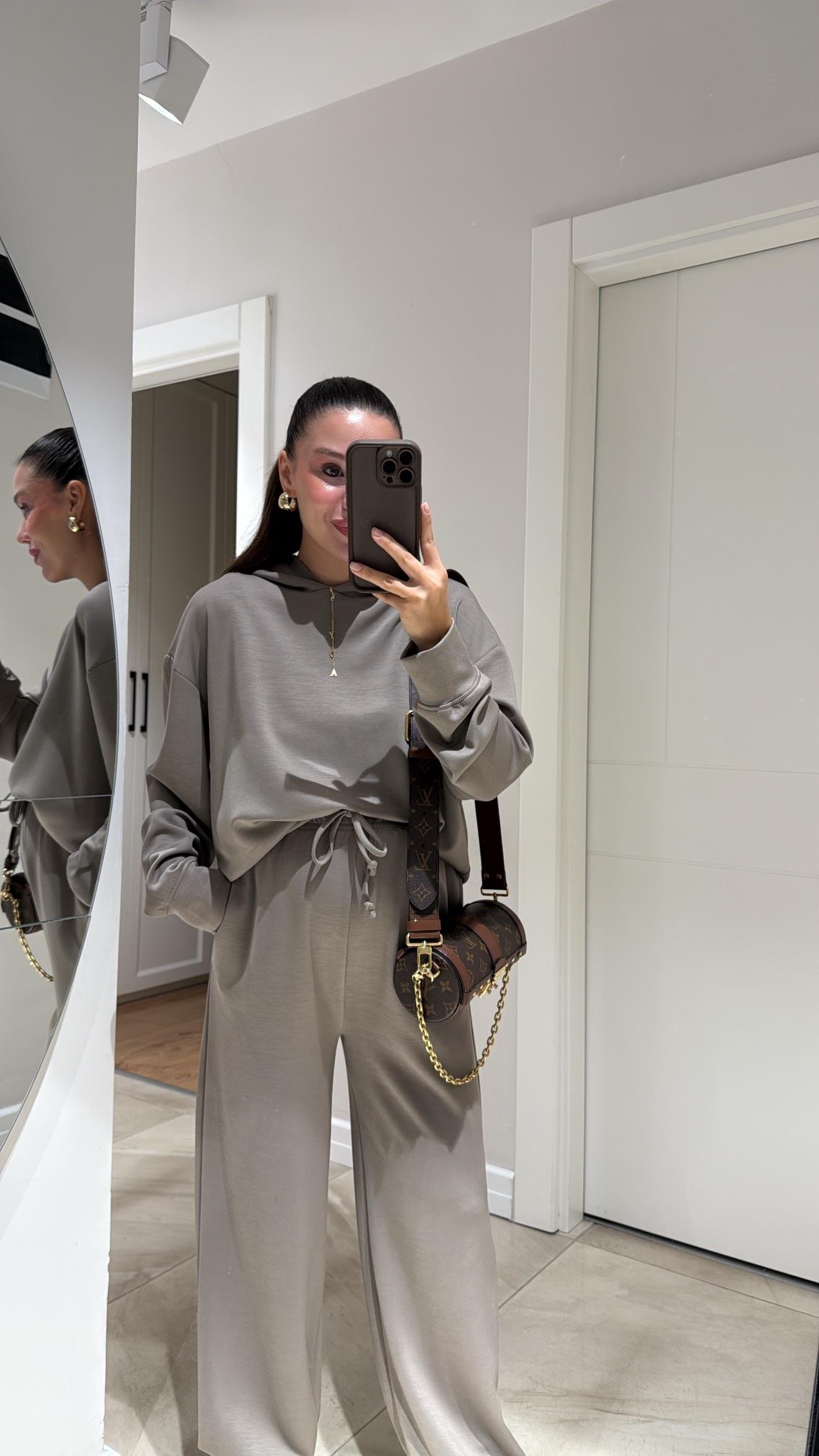 Haki Kapüşonlu Modal Sweat Pantolon Takım 