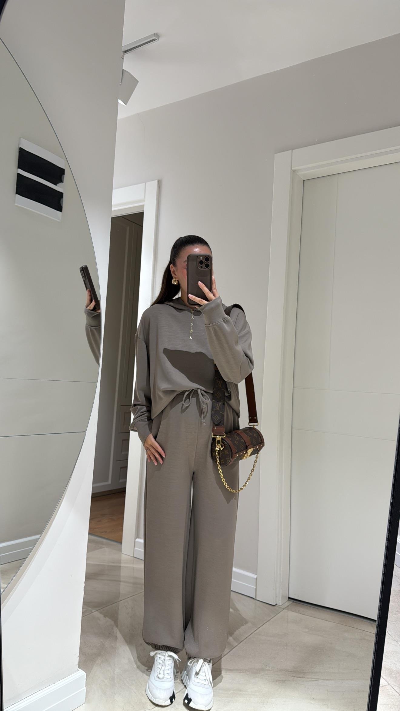 Haki Kapüşonlu Modal Sweat Pantolon Takım 