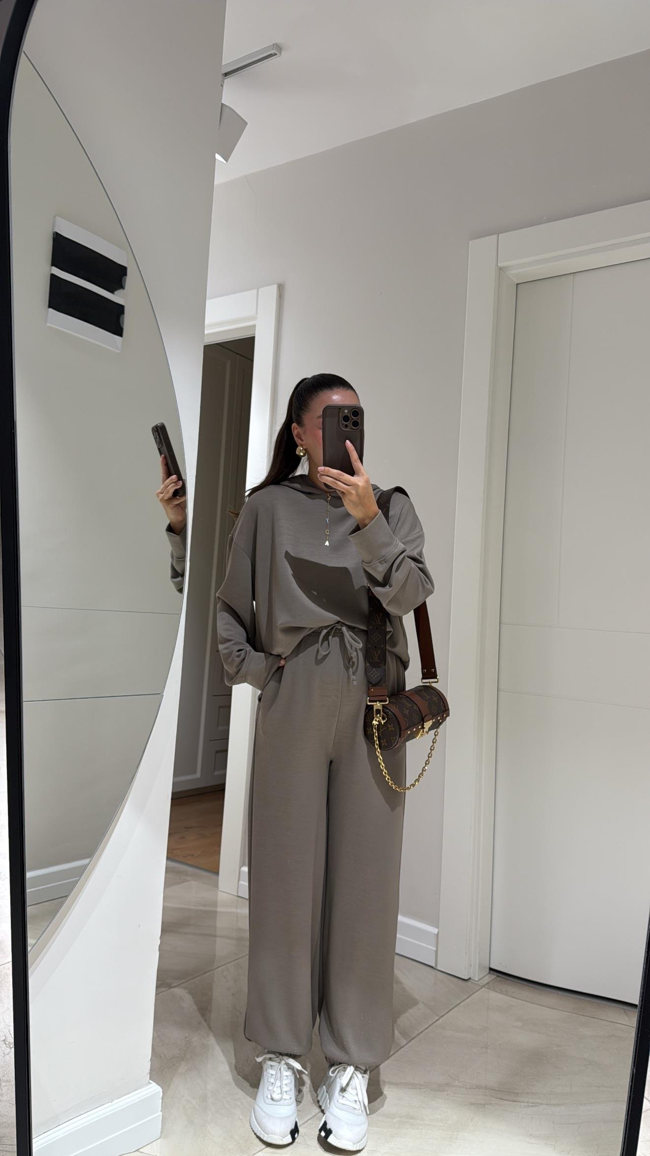 Haki Kapüşonlu Modal Sweat Pantolon Takım 