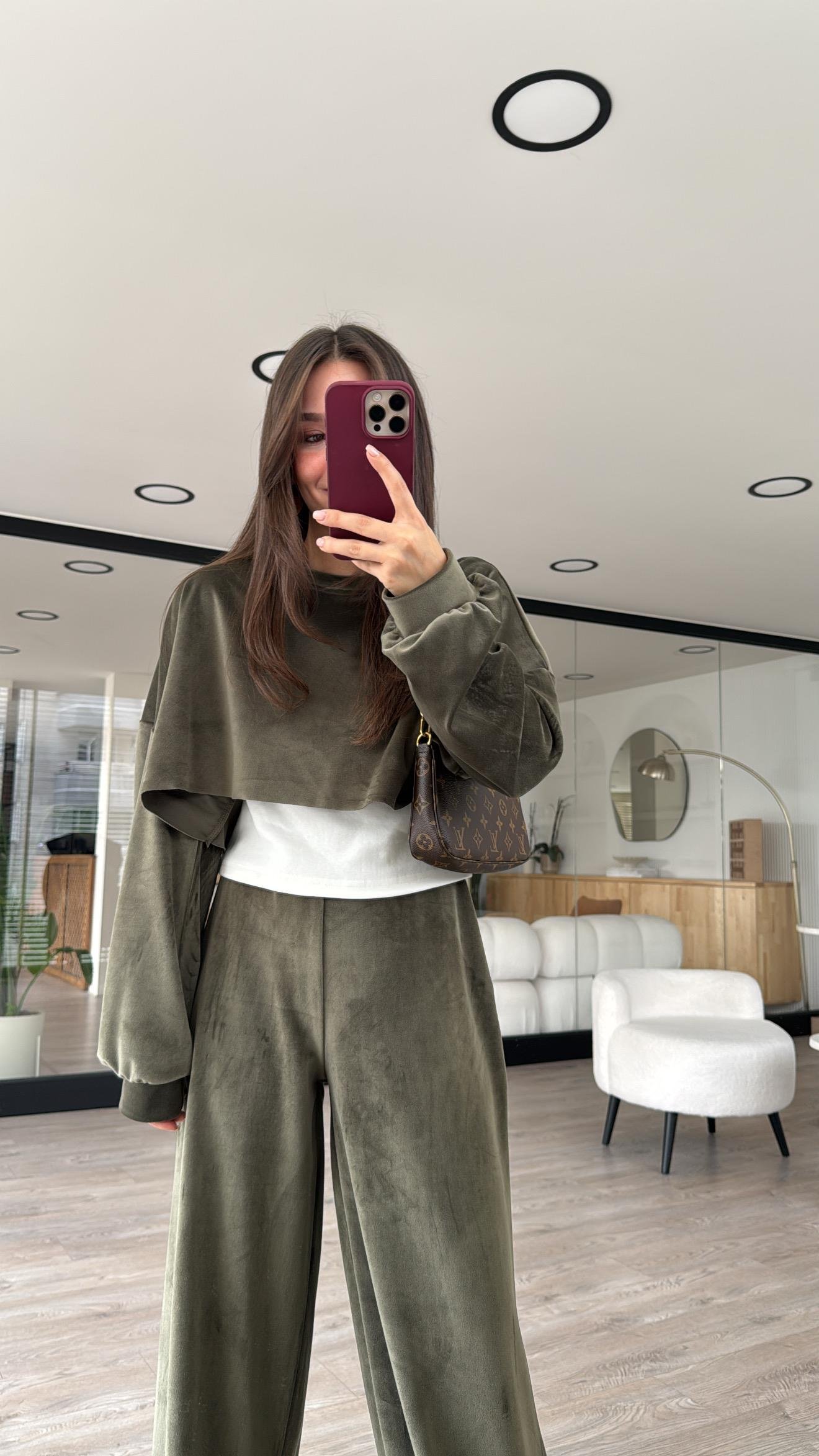 Haki Kendinden Atletli Kafide Sweat 