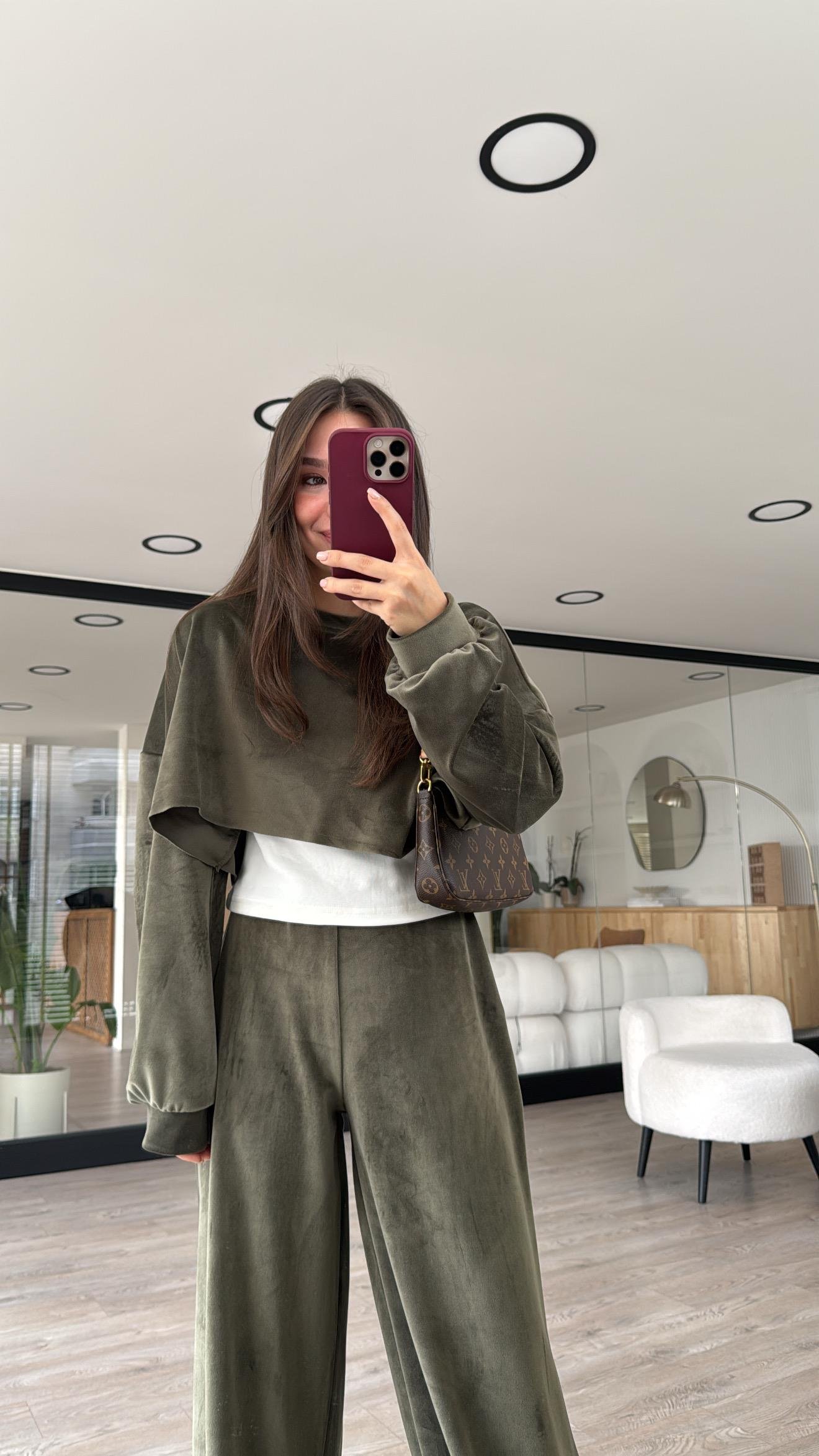 Haki Kendinden Atletli Kafide Sweat 