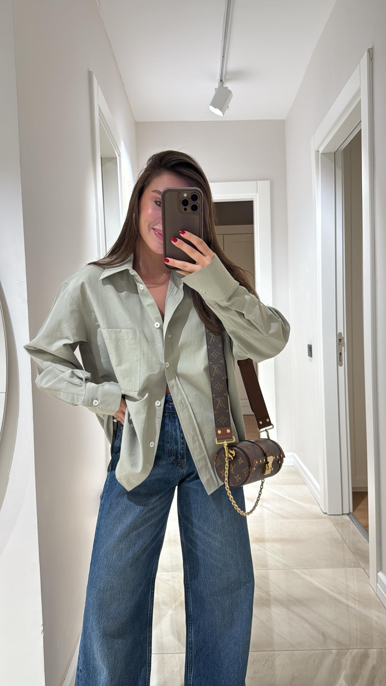 Haki Tek Cepli Poplin Kumaş Ravi Gömlek