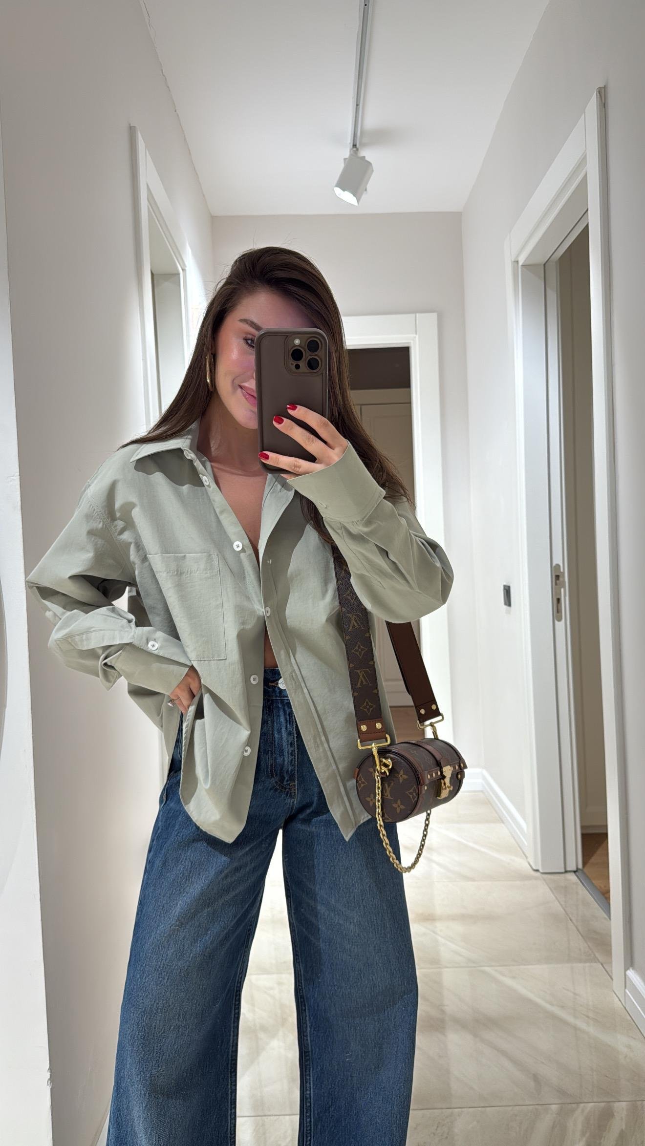 Haki Tek Cepli Poplin Kumaş Ravi Gömlek