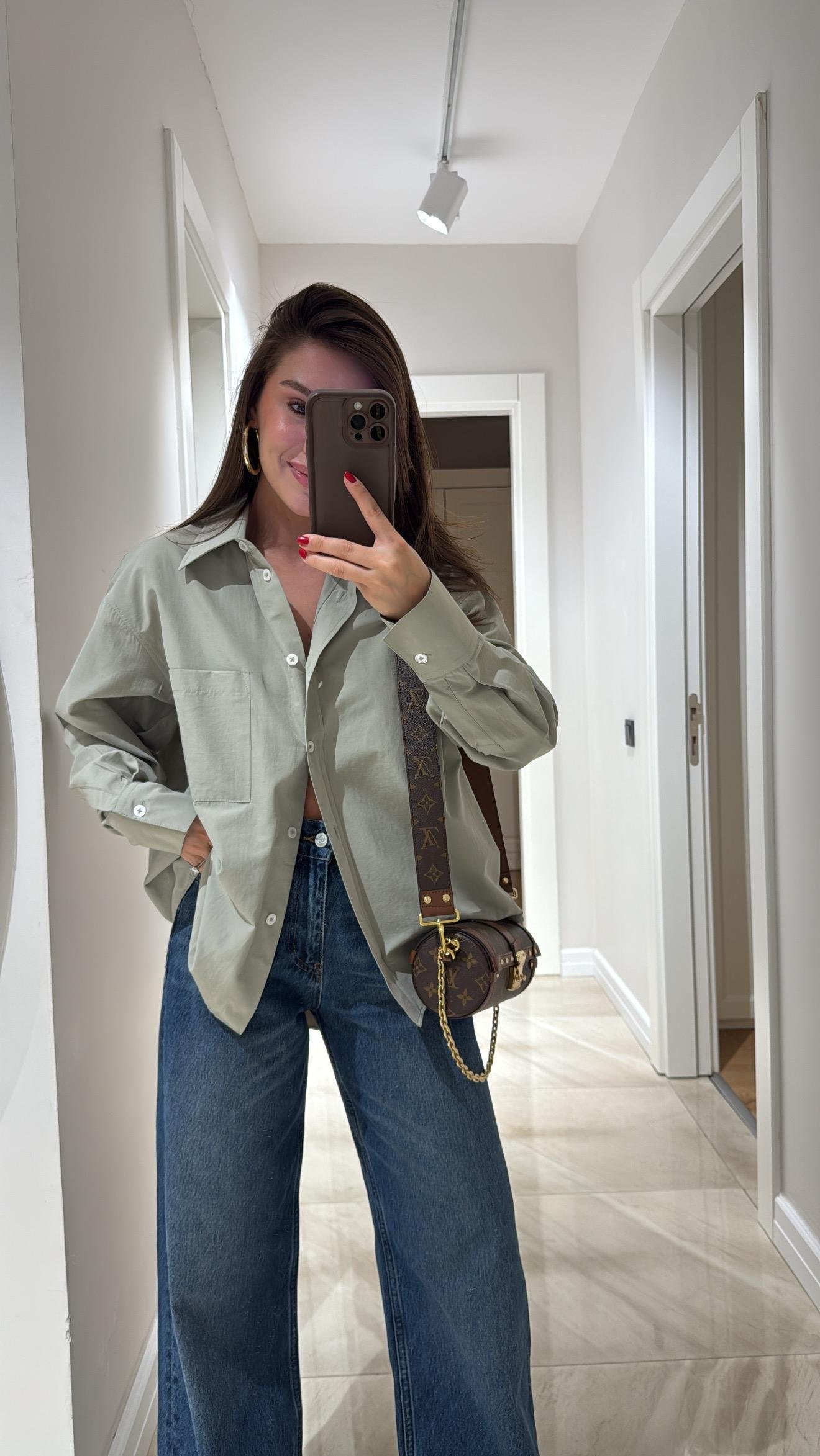 Haki Tek Cepli Poplin Kumaş Ravi Gömlek