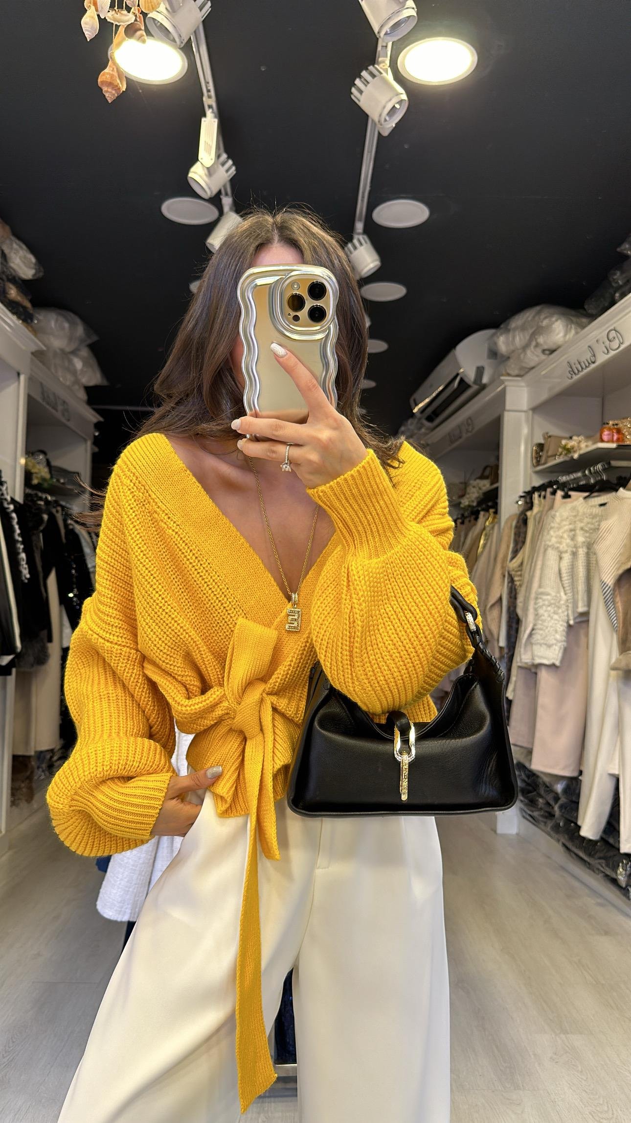 Hardal Sarısı Bağlama Detaylı Hırka 