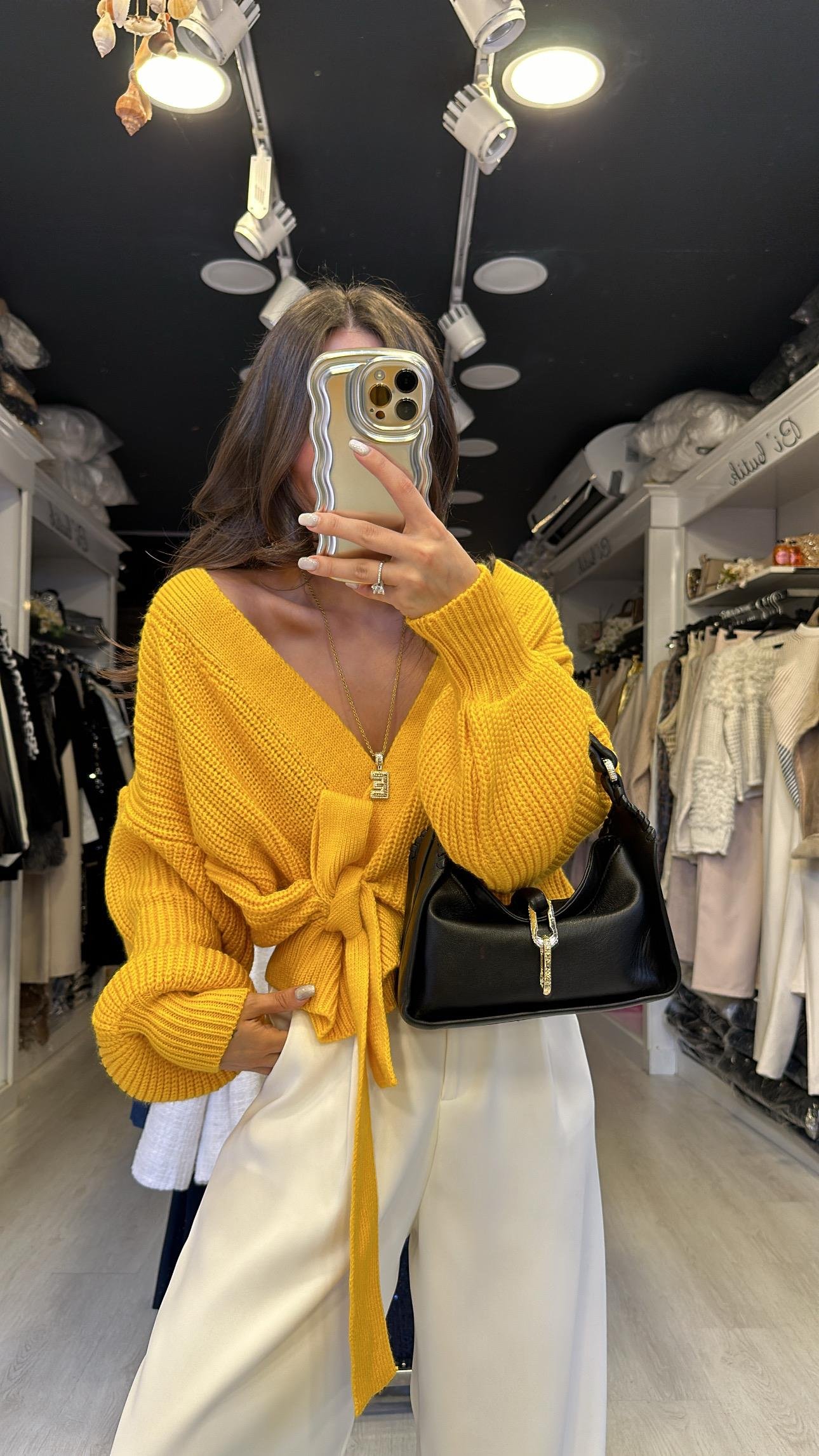 Hardal Sarısı Bağlama Detaylı Hırka 