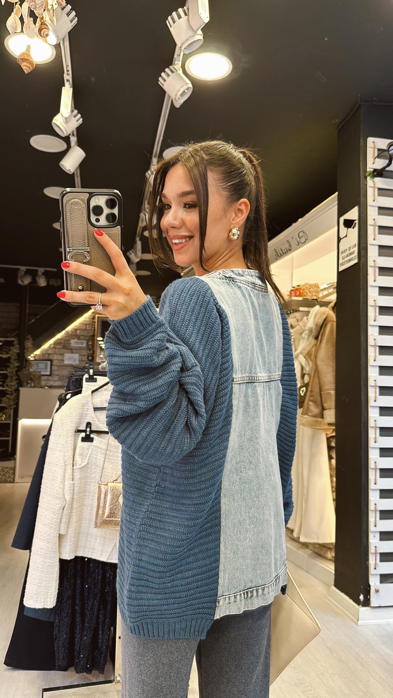 İndigo Jean Detaylı Ceket Hırka 