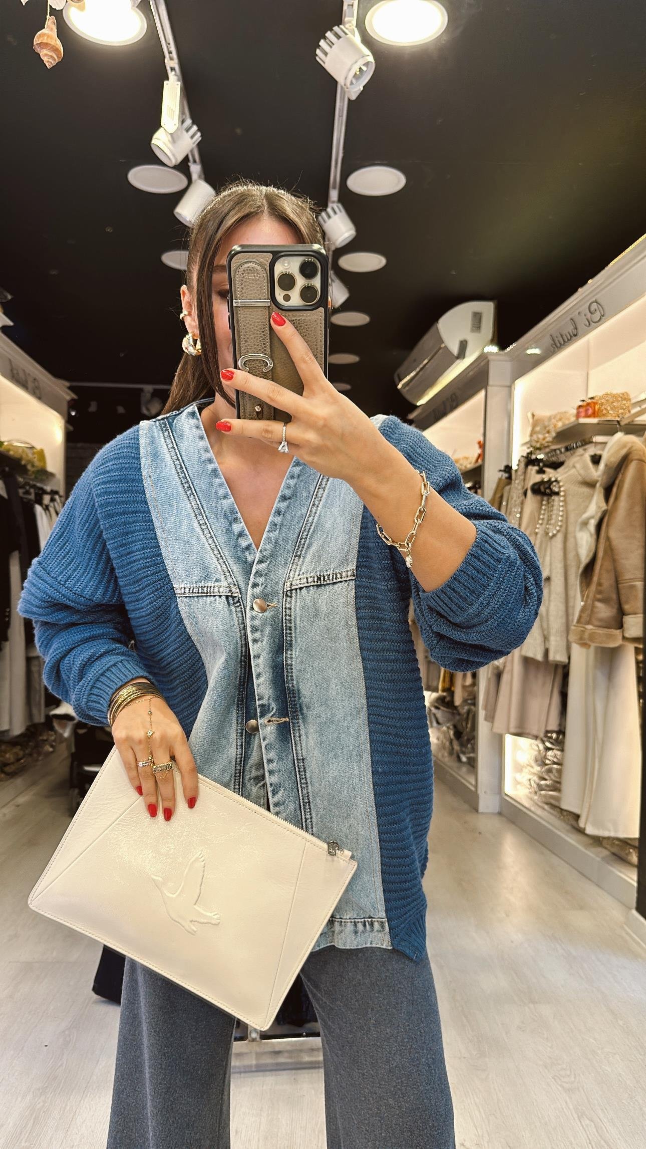 İndigo Jean Detaylı Ceket Hırka 