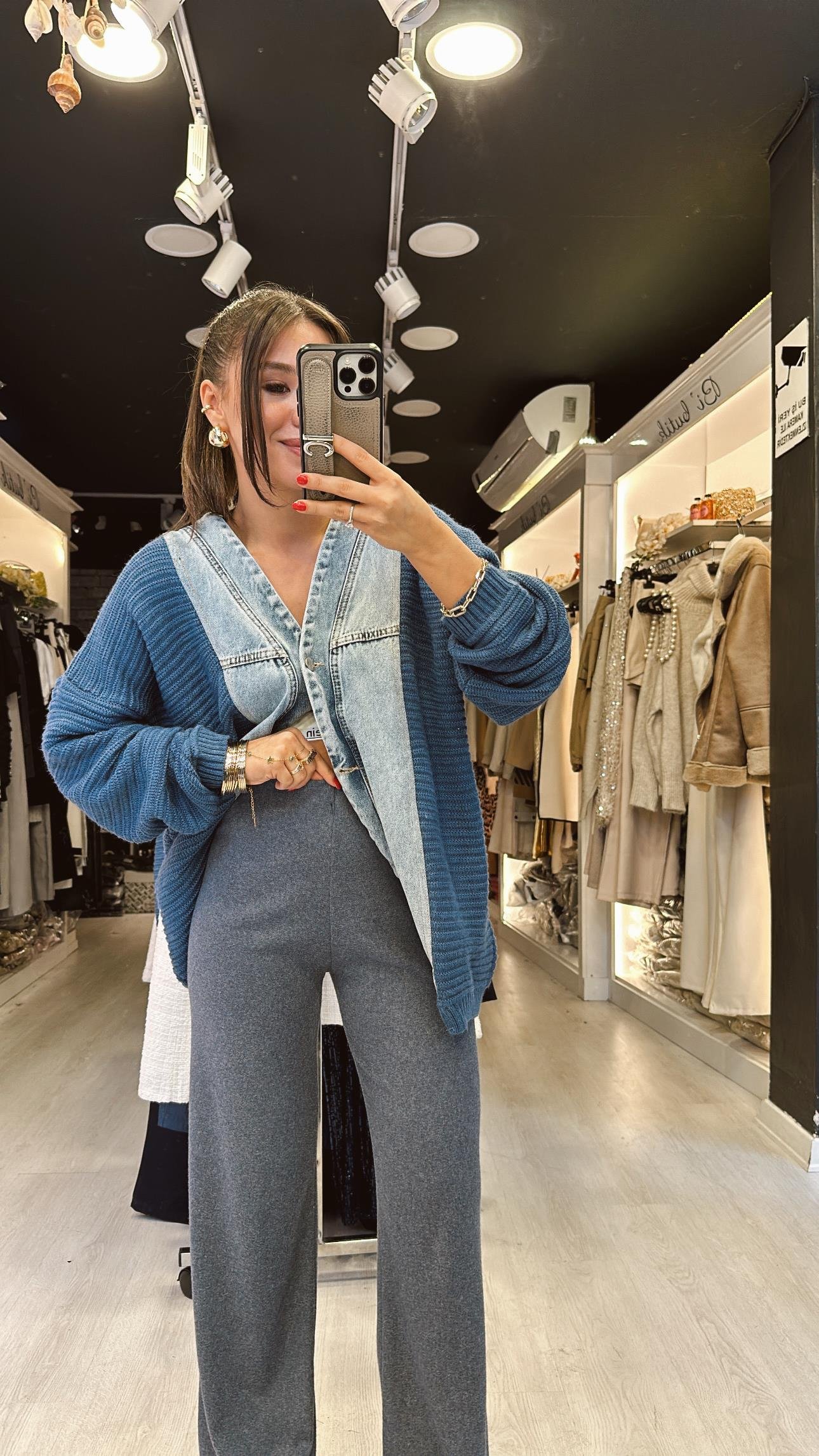 İndigo Jean Detaylı Ceket Hırka 