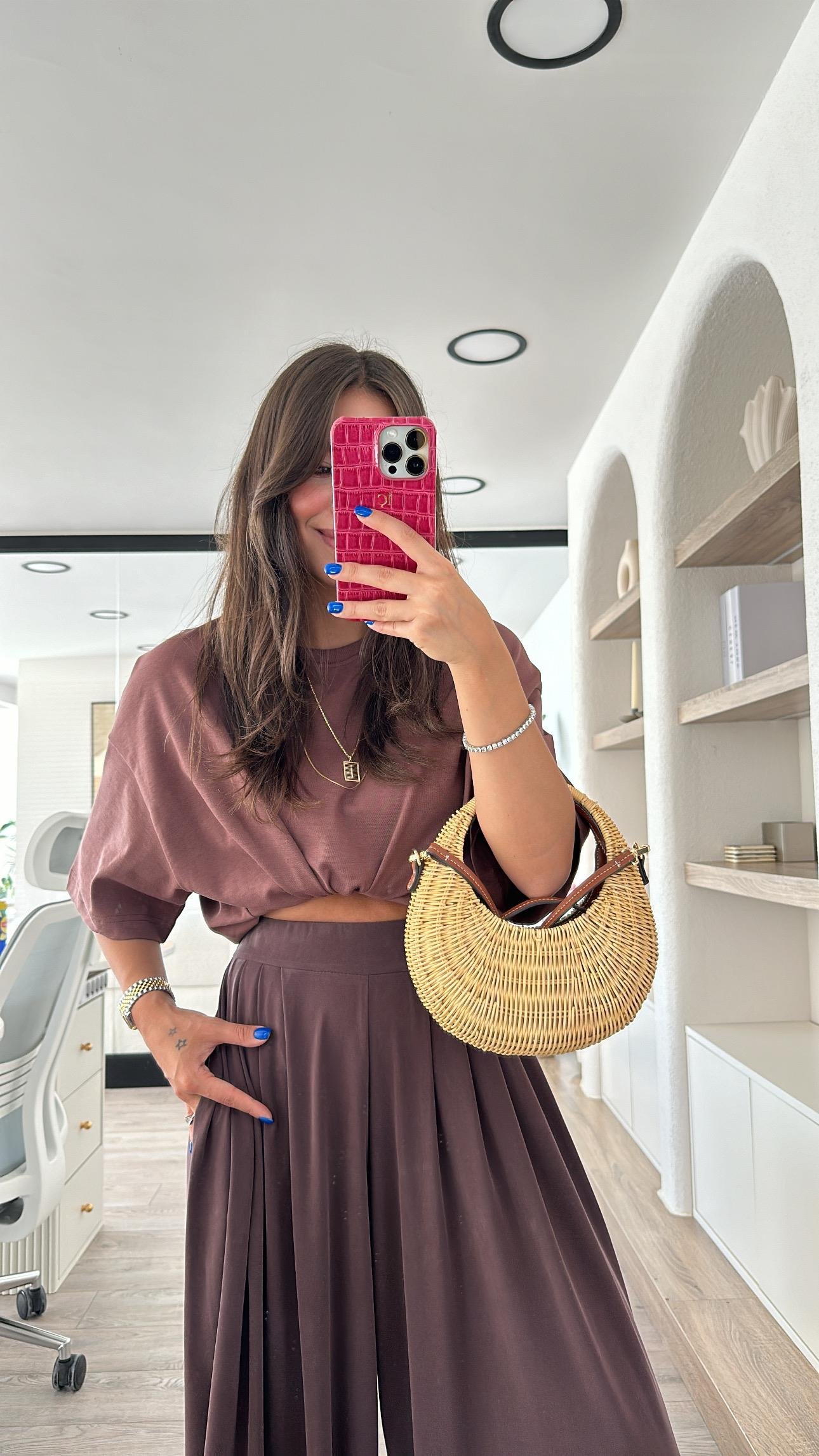 Kahve Basic Oversize Bisiklet Yaka Dilvin Tişört