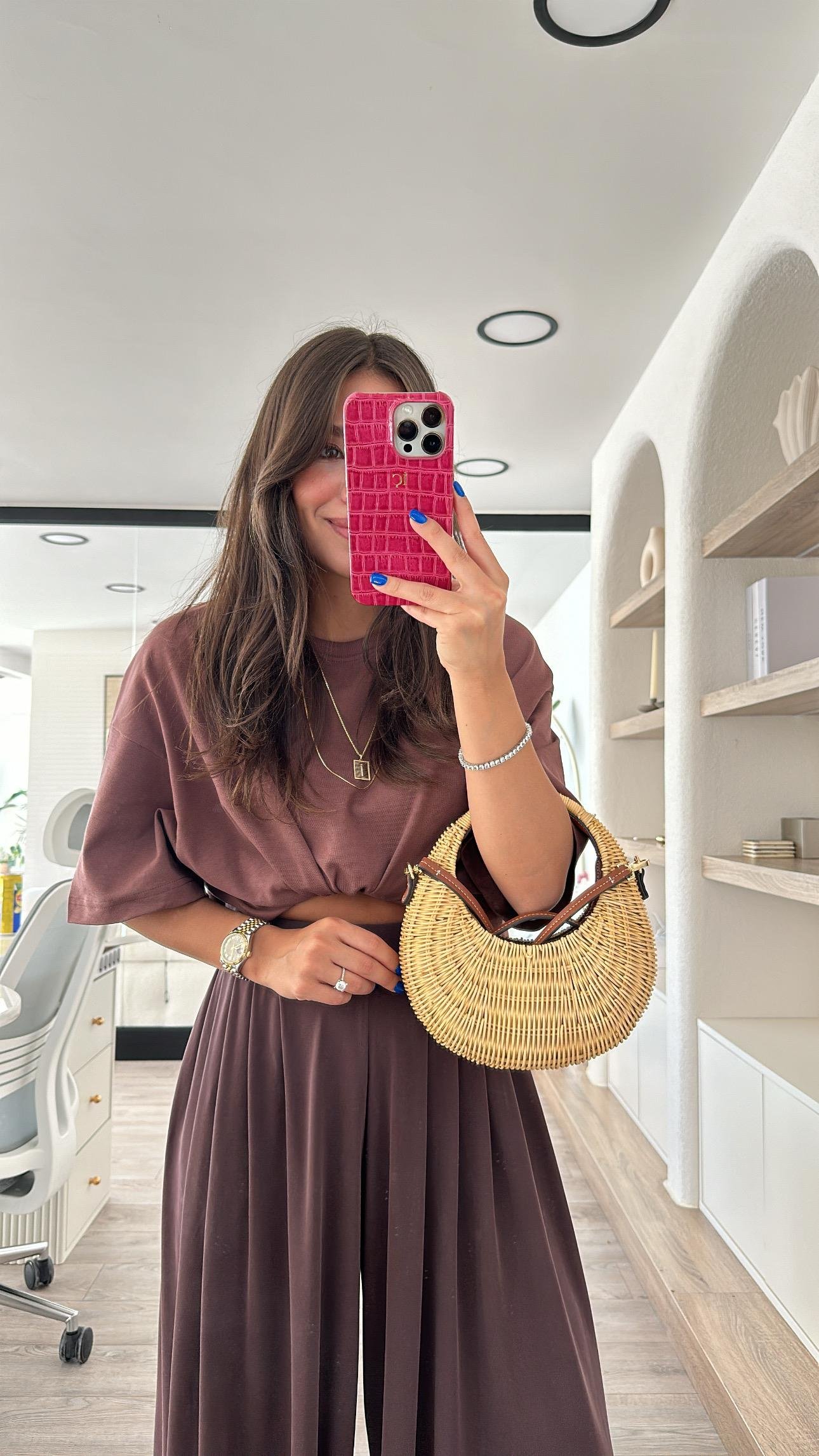 Kahve Basic Oversize Bisiklet Yaka Dilvin Tişört