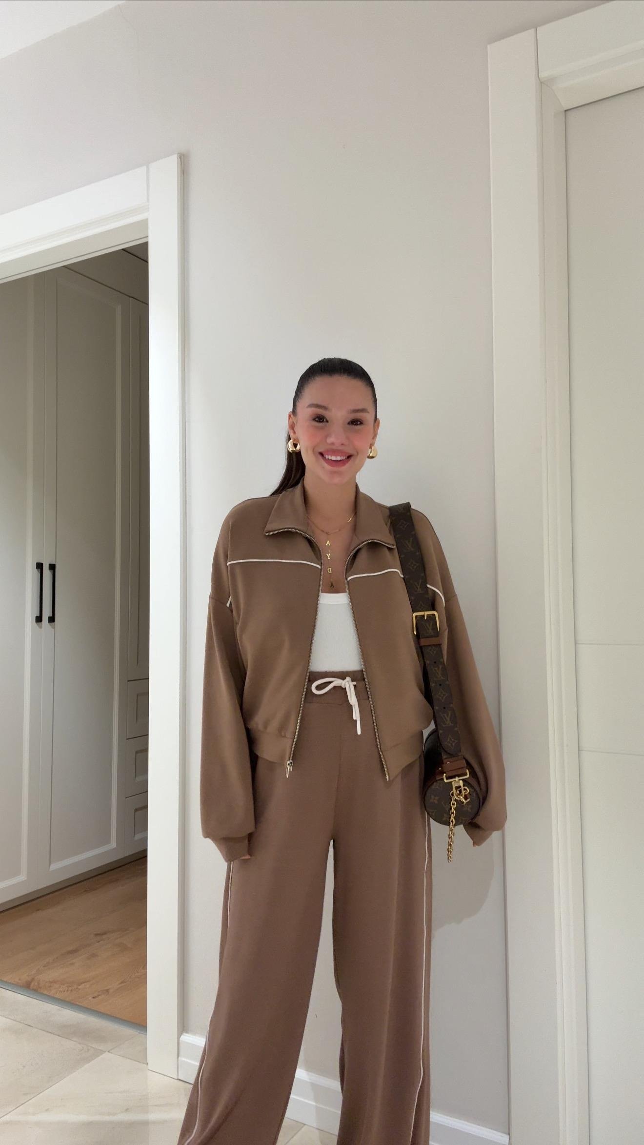 Kahve Biyeli Fermuarlı Pantolon Takım 