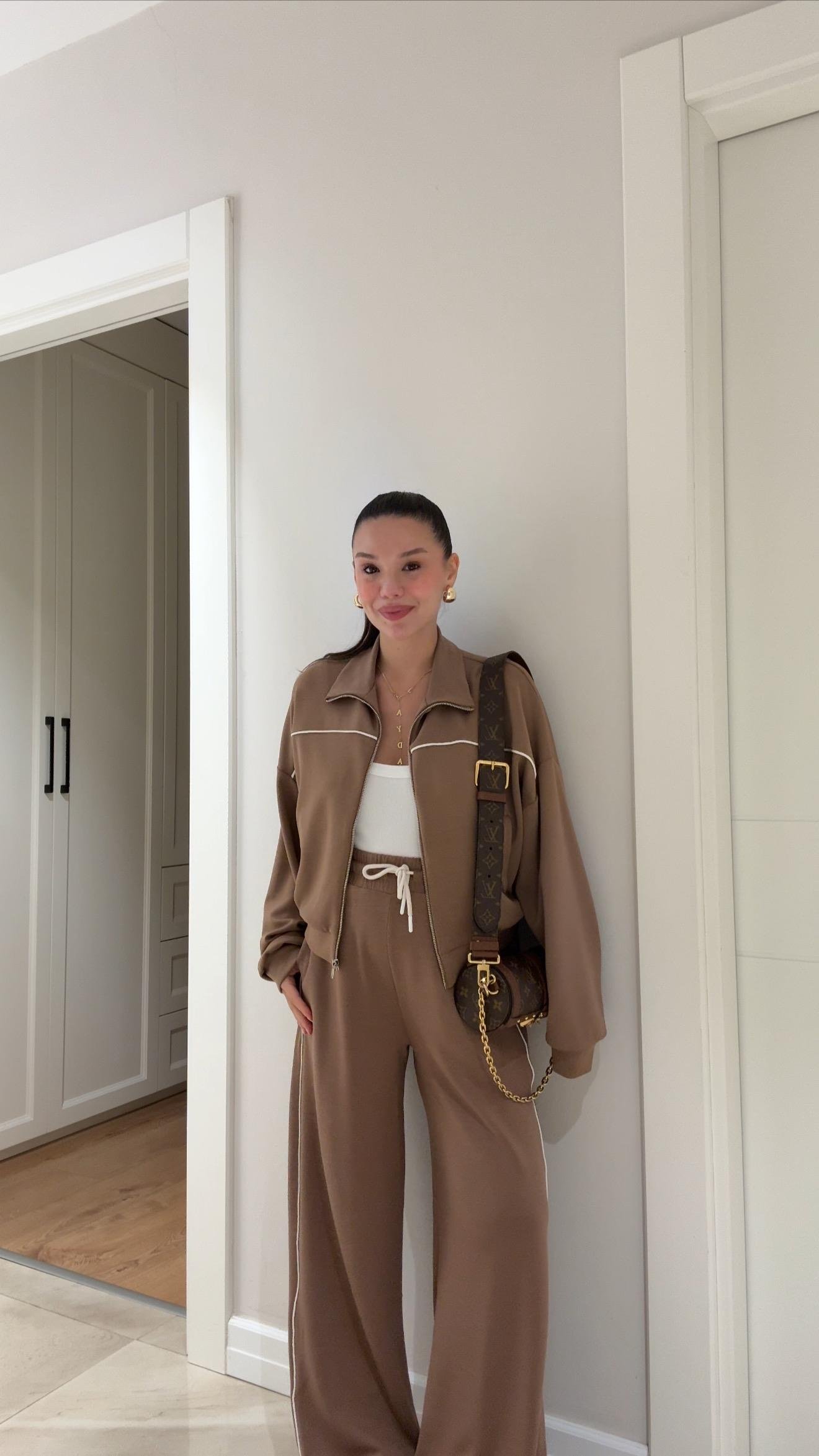 Kahve Biyeli Fermuarlı Pantolon Takım 