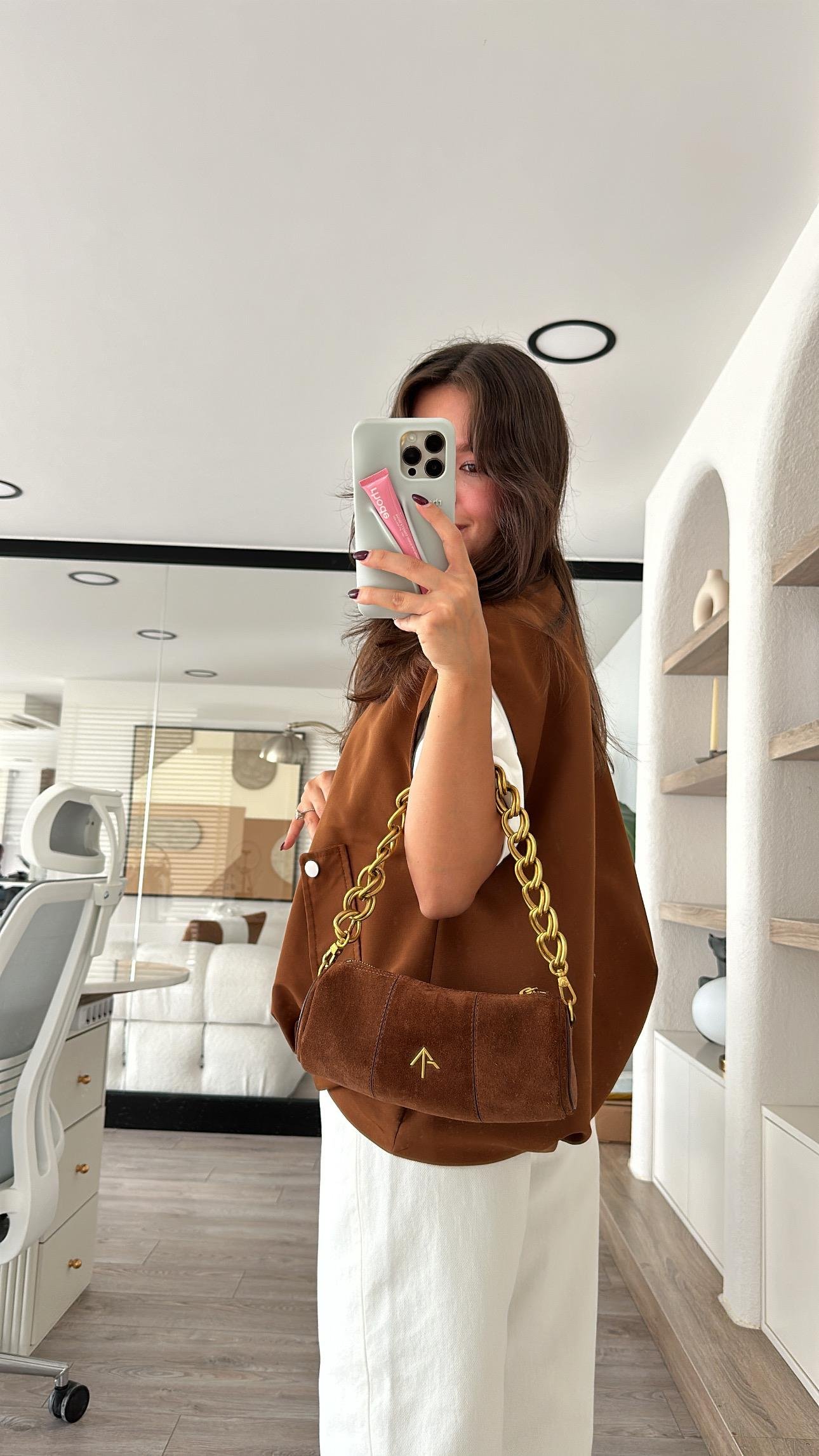 Kahve Cep Detaylı Pileli Bomber Yelek