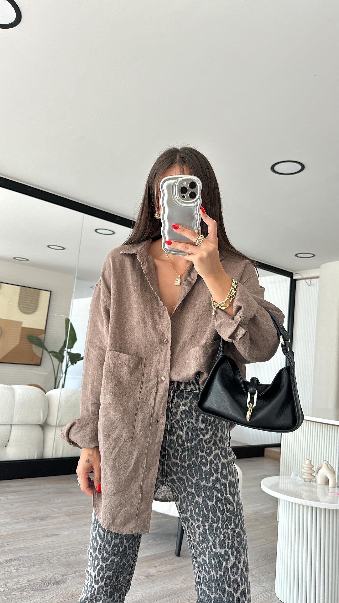 Vizon Çift Cepli Keten Gömlek