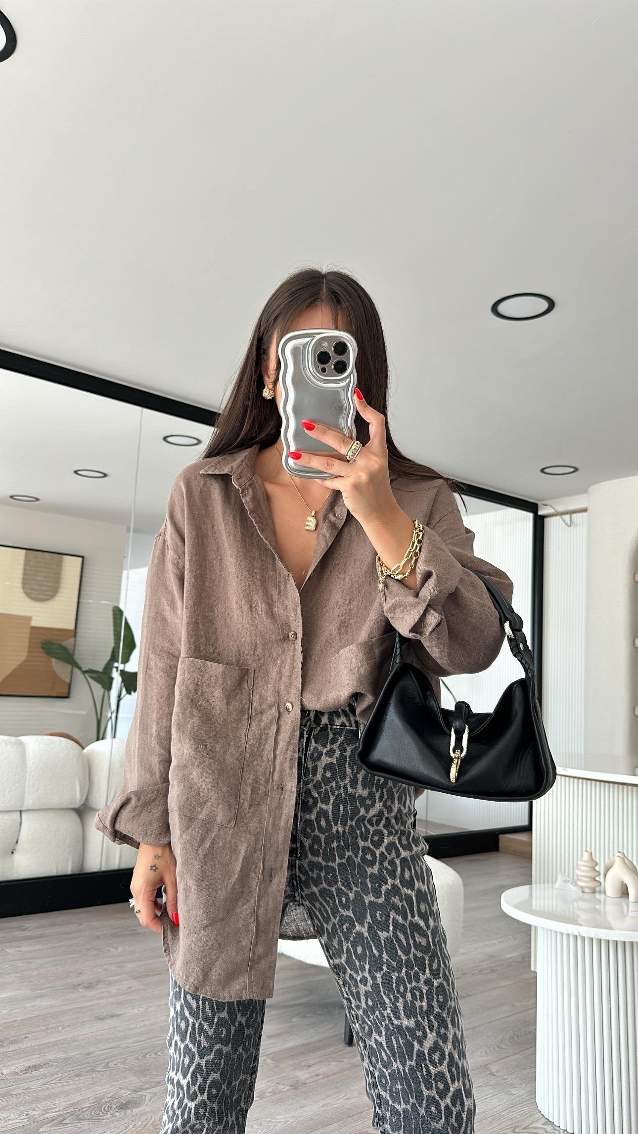 Vizon Çift Cepli Keten Gömlek