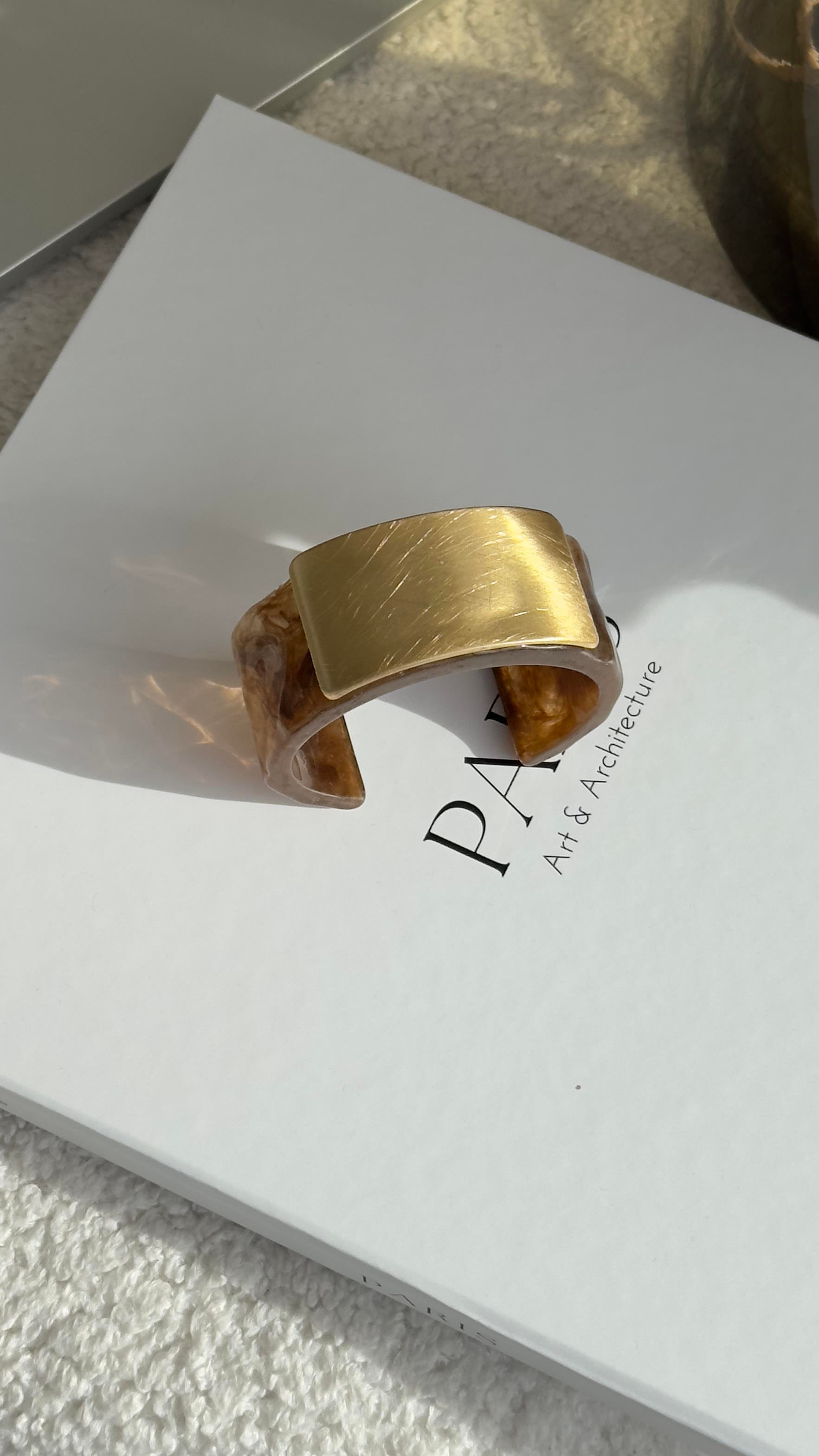 Kahve Gold Plaka Kelepçe Bileklik