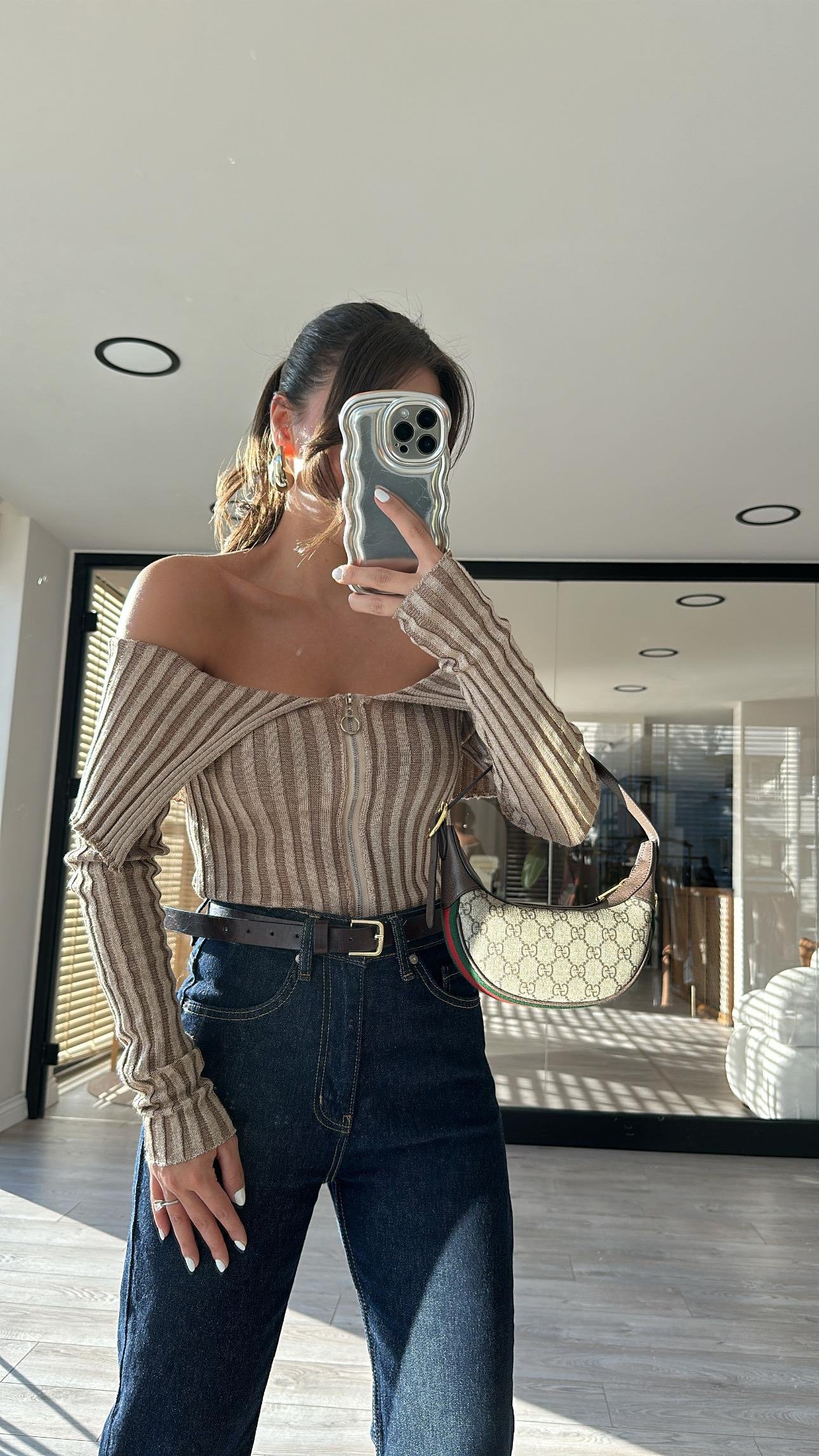 Kahve Madonna Yaka Fermuarlı Hırka 