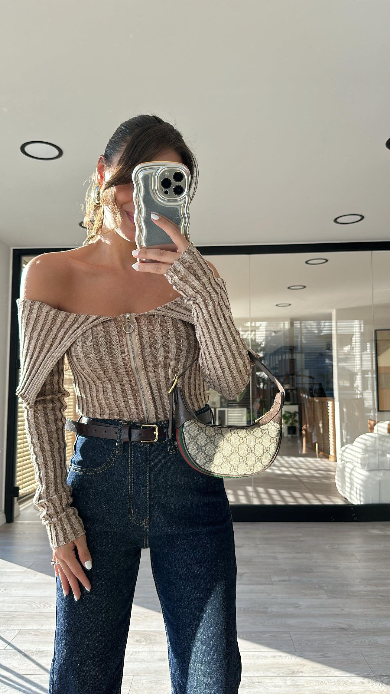 Kahve Madonna Yaka Fermuarlı Hırka 