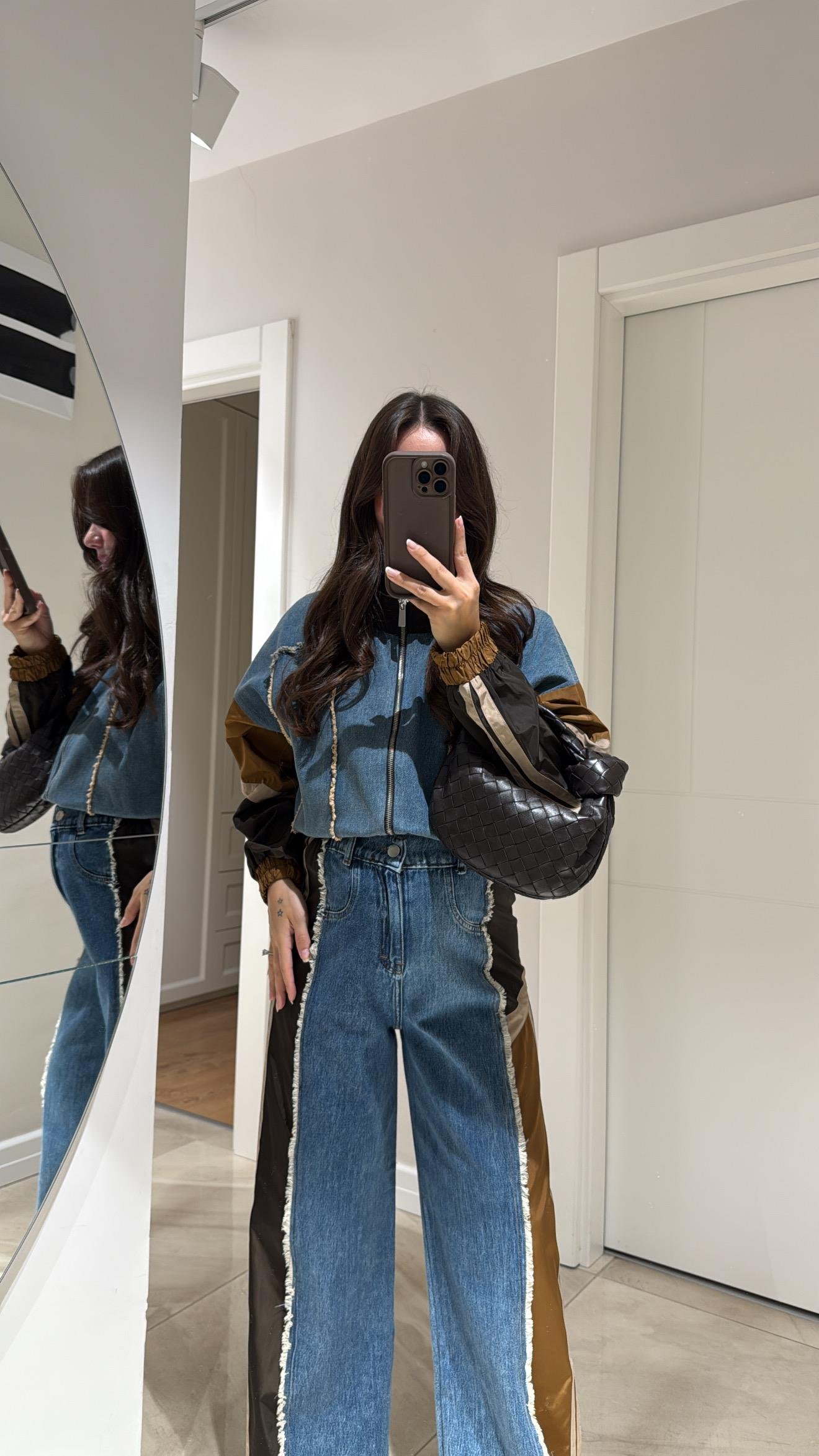 Kahve Paraşüt Kumaş Püsküllü Denim Takım