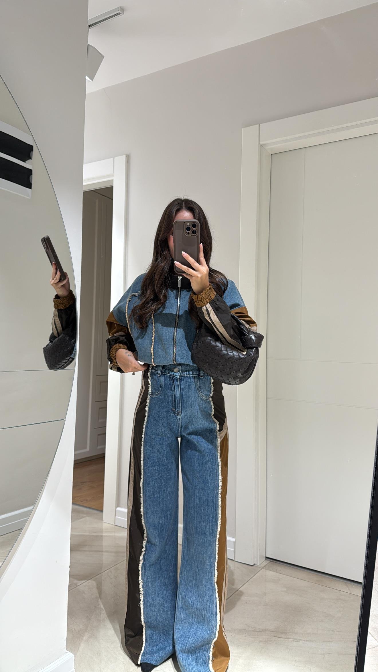 Kahve Paraşüt Kumaş Püsküllü Denim Takım