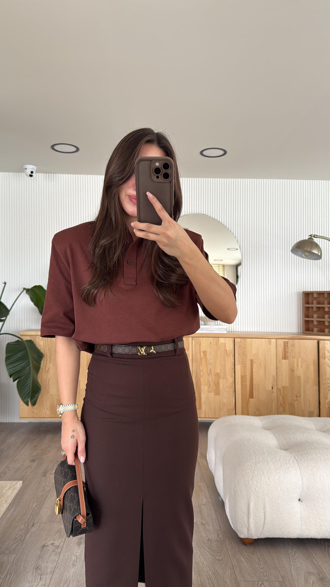 Kahve Polo Yaka Vatkalı Tshirt